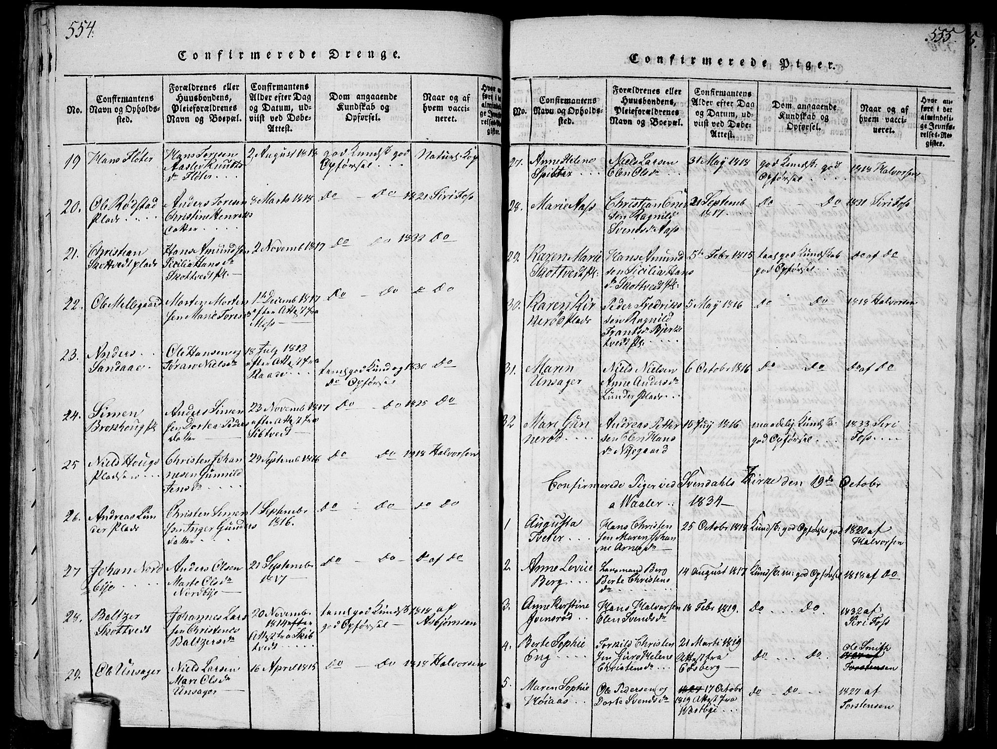 Våler prestekontor Kirkebøker, AV/SAO-A-11083/G/Ga/L0001: Parish register (copy) no. I 1, 1815-1839, p. 554-555