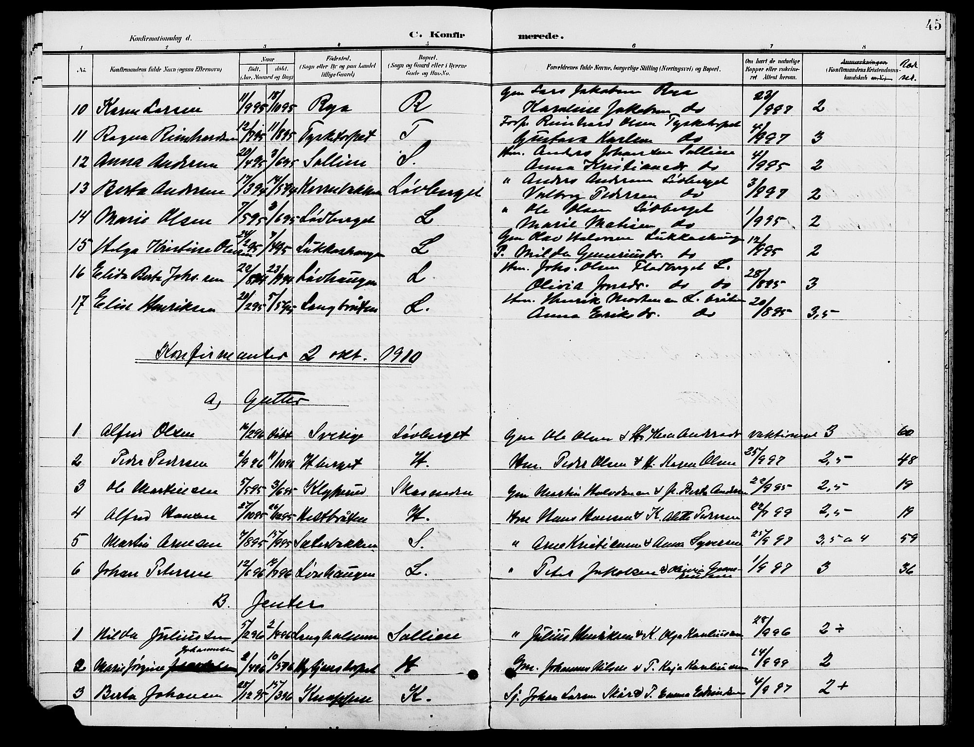 Grue prestekontor, AV/SAH-PREST-036/H/Ha/Hab/L0006: Parish register (copy) no. 6, 1902-1910, p. 45