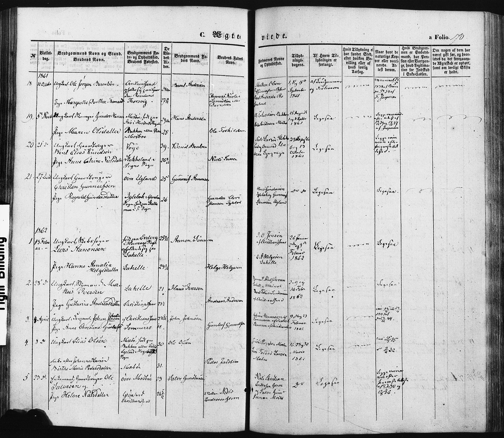 Oddernes sokneprestkontor, AV/SAK-1111-0033/F/Fa/Faa/L0007: Parish register (official) no. A 7, 1851-1863, p. 170