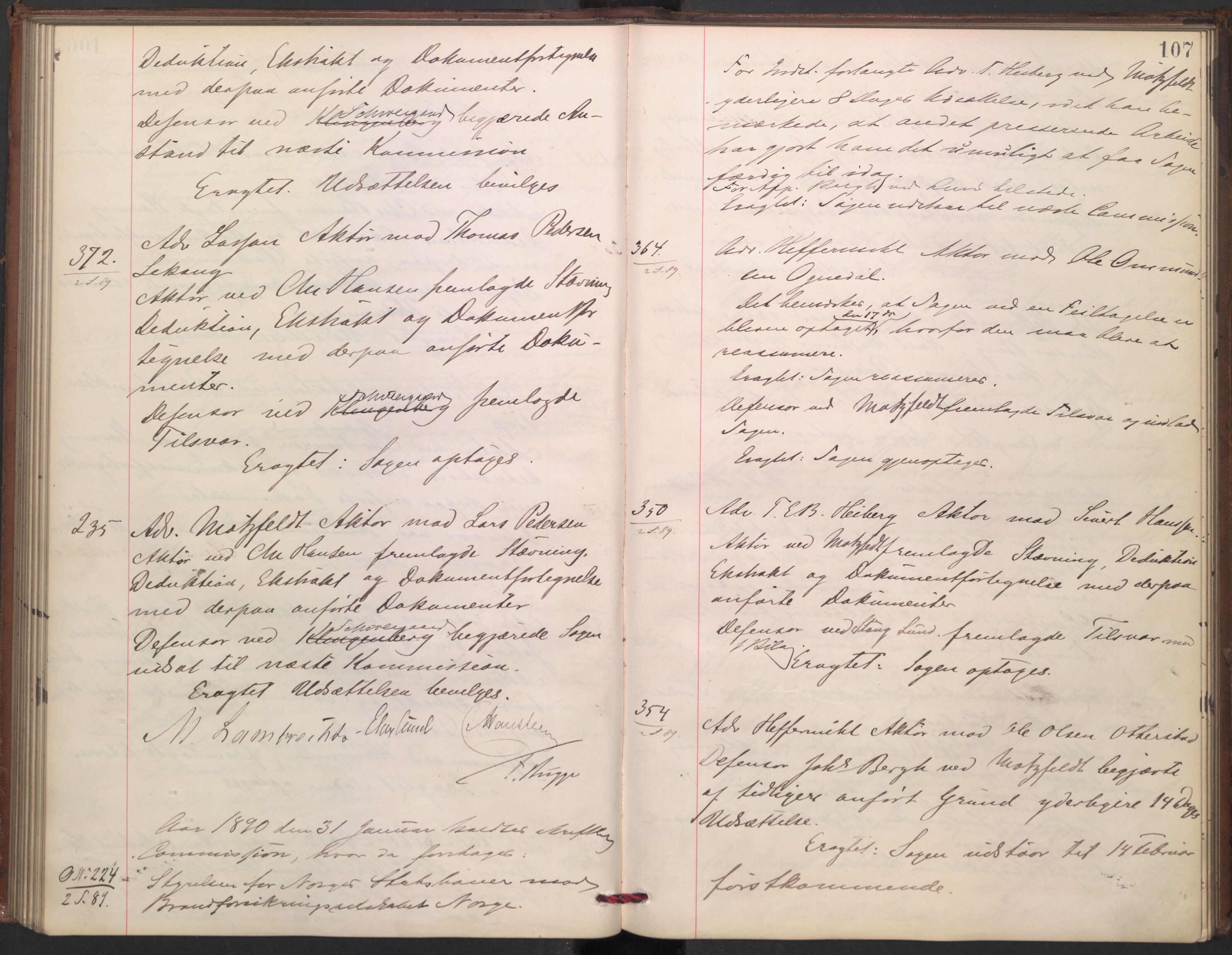 Høyesterett, AV/RA-S-1002/E/Ef/L0016: Protokoll over saker som gikk til skriftlig behandling, 1888-1892, p. 106b-107a