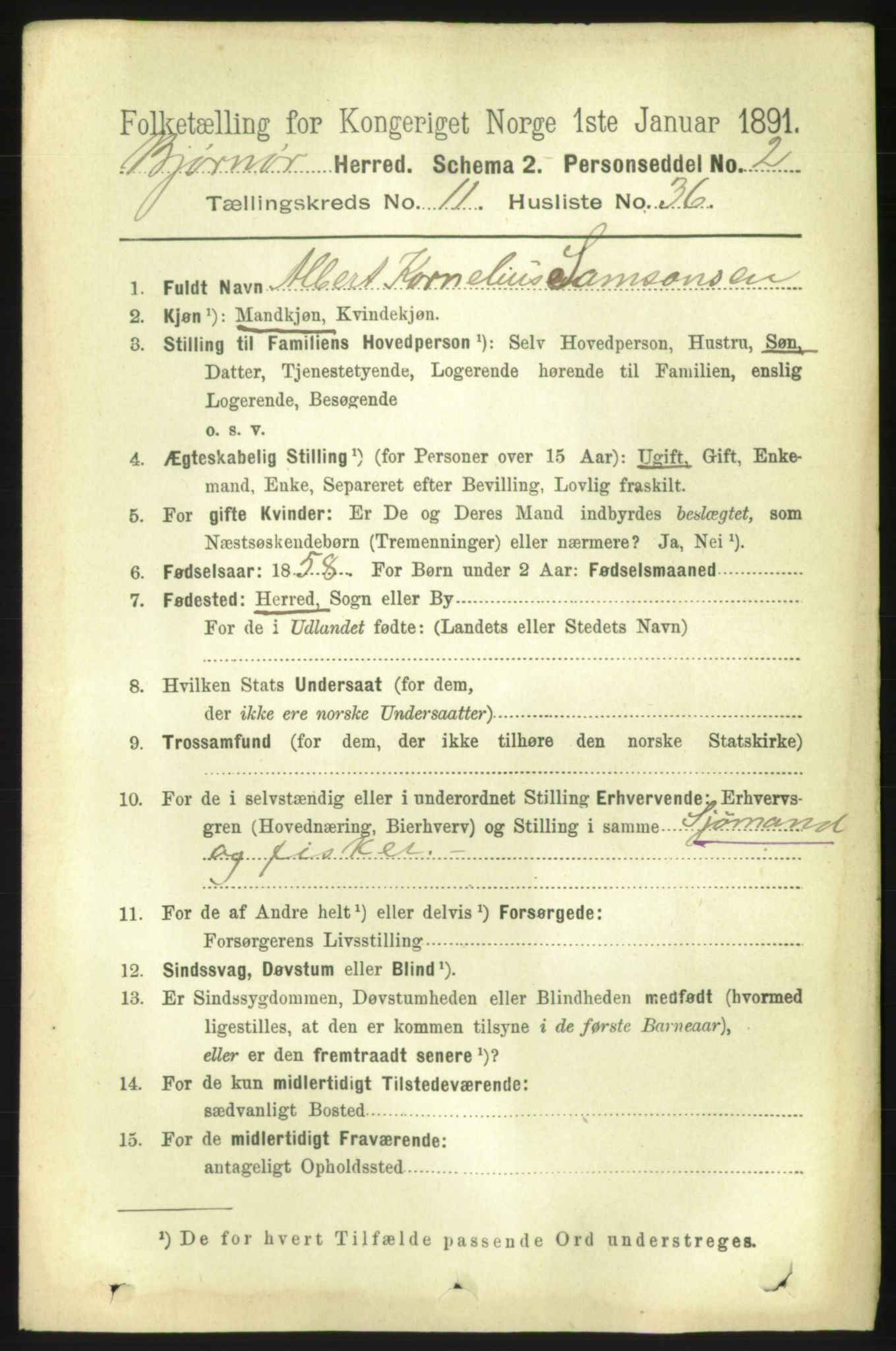 RA, 1891 census for 1632 Bjørnør, 1891, p. 4910