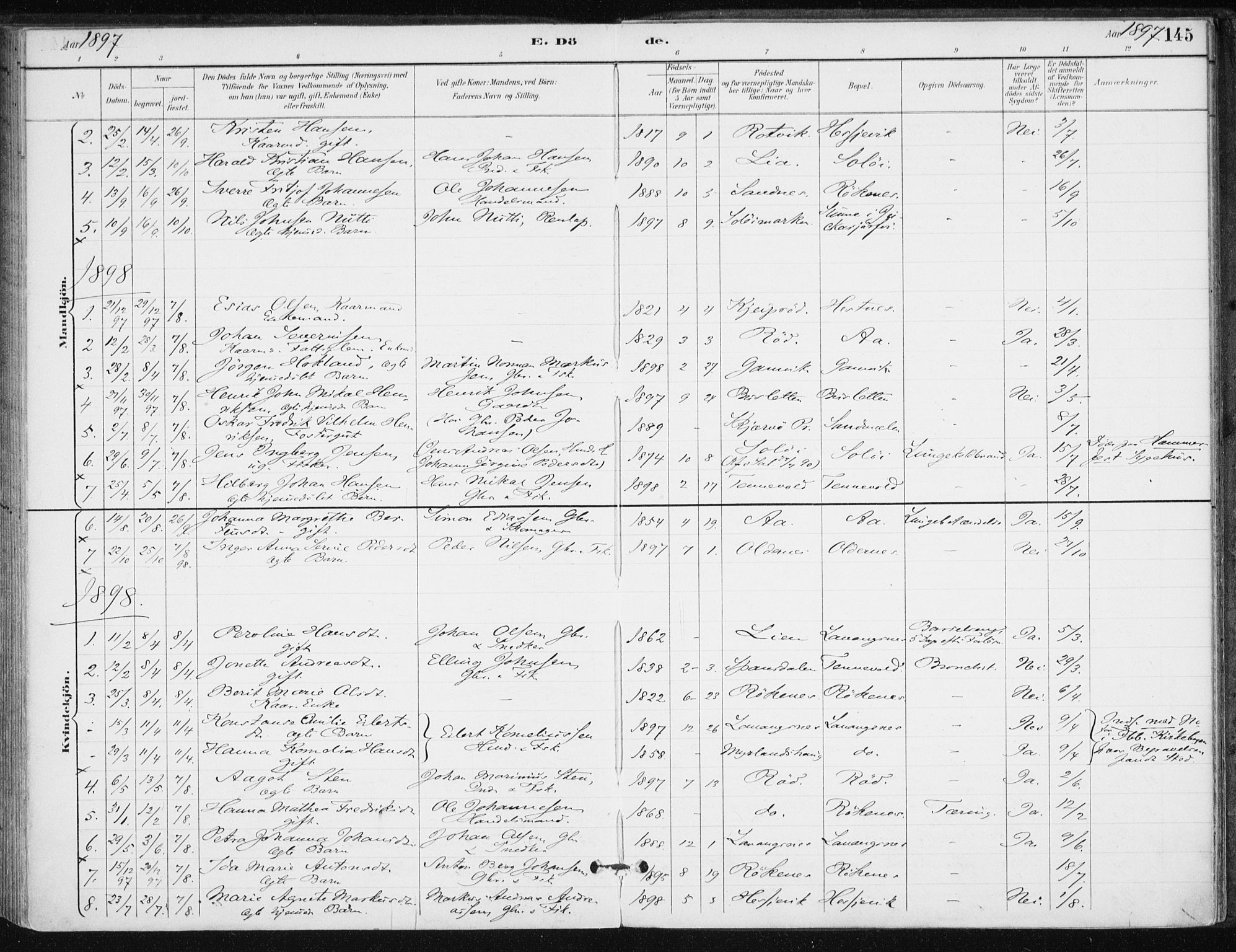 Salangen sokneprestembete, AV/SATØ-S-1324/H/Ha/L0001kirke: Parish register (official) no. 1, 1893-1911, p. 145