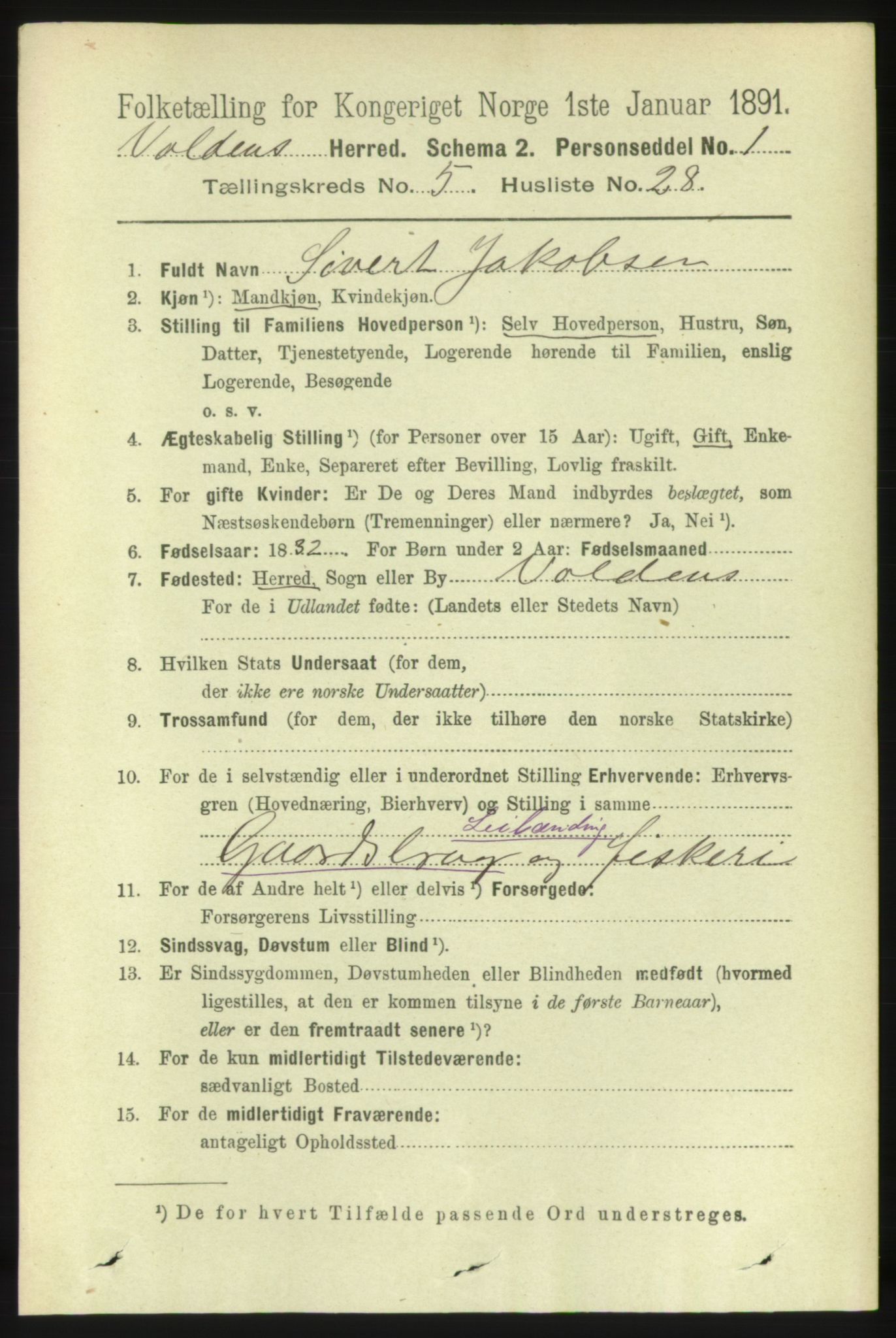 RA, 1891 census for 1519 Volda, 1891, p. 2470