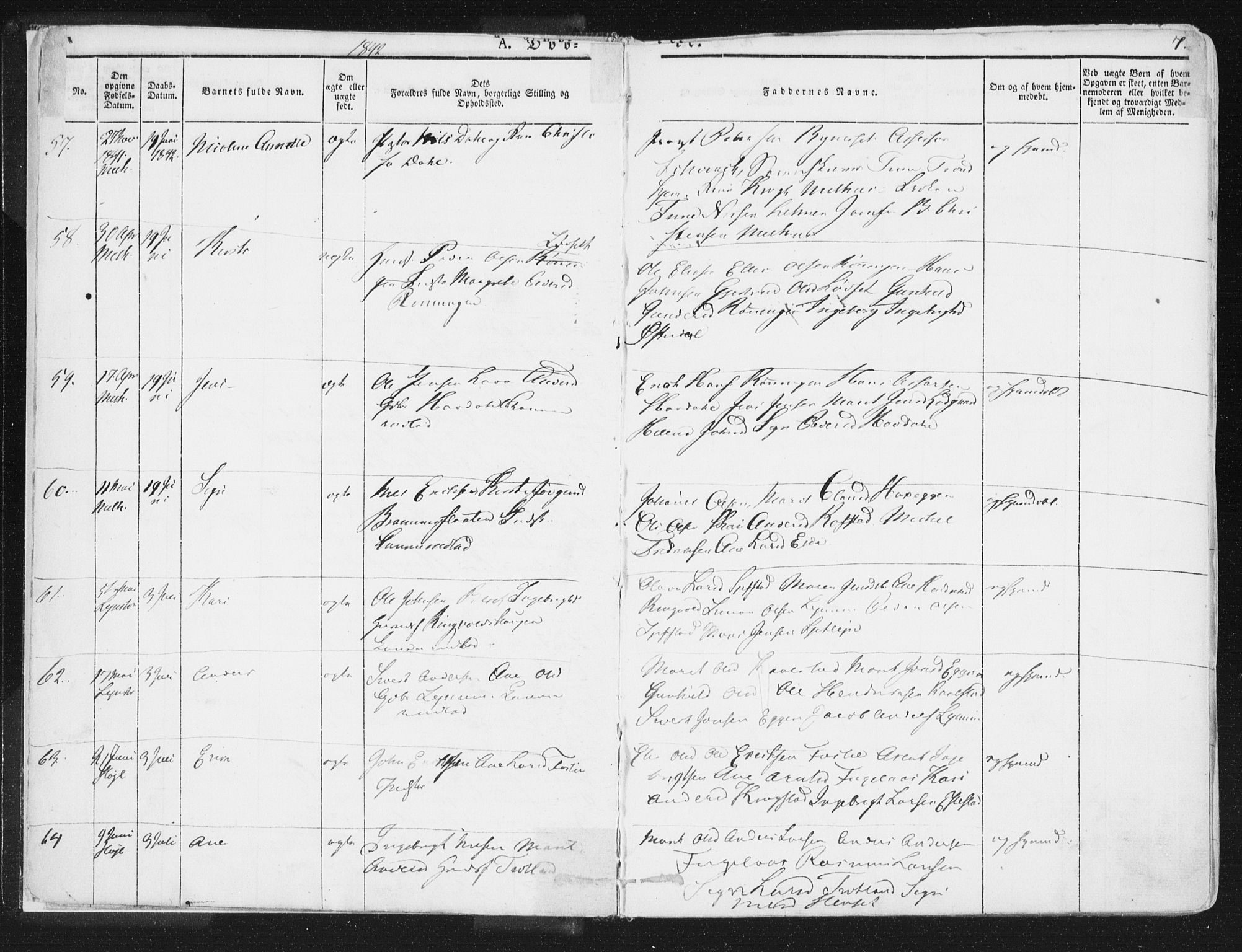 Ministerialprotokoller, klokkerbøker og fødselsregistre - Sør-Trøndelag, AV/SAT-A-1456/691/L1074: Parish register (official) no. 691A06, 1842-1852, p. 7