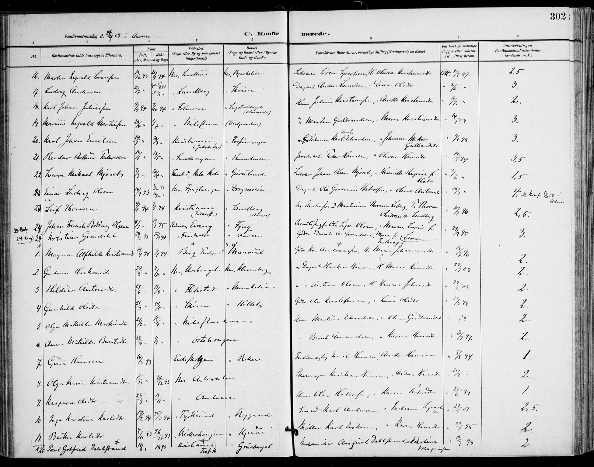 Nes prestekontor Kirkebøker, AV/SAO-A-10410/F/Fa/L0011: Parish register (official) no. I 11, 1899-1918, p. 302