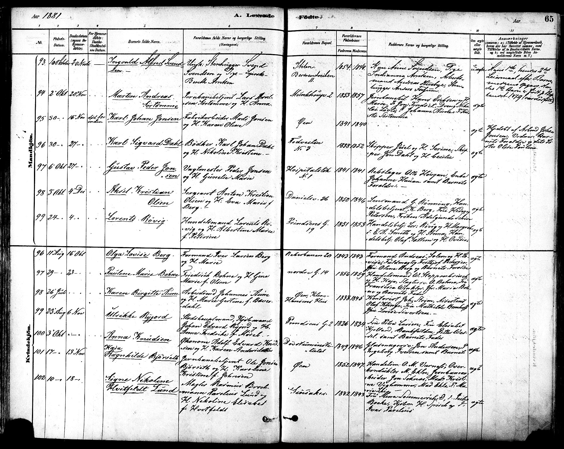 Ministerialprotokoller, klokkerbøker og fødselsregistre - Sør-Trøndelag, SAT/A-1456/601/L0057: Parish register (official) no. 601A25, 1877-1891, p. 65