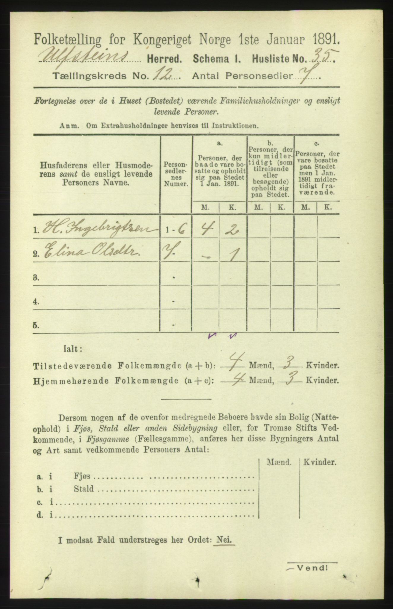 RA, 1891 census for 1516 Ulstein, 1891, p. 3839