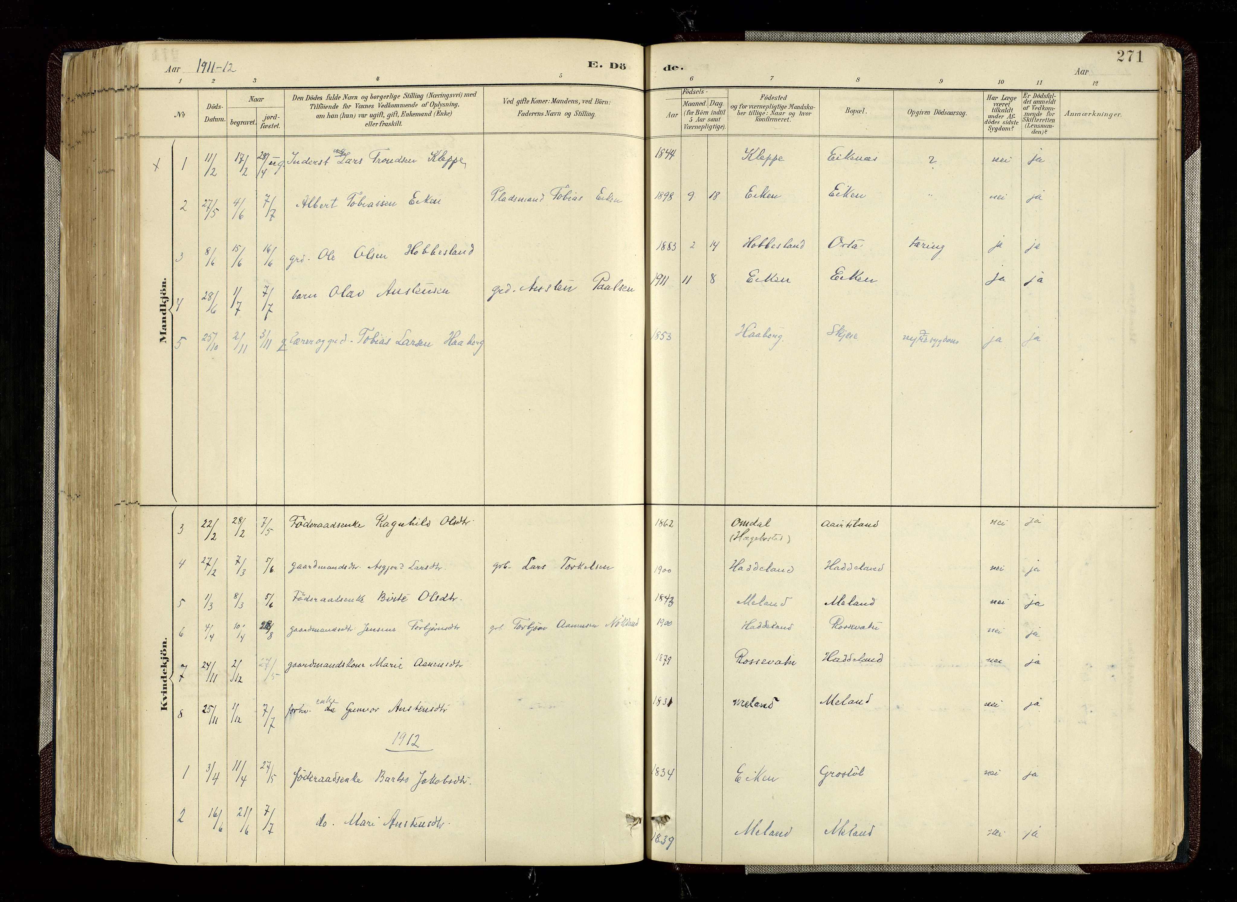 Hægebostad sokneprestkontor, SAK/1111-0024/F/Fa/Fab/L0004: Parish register (official) no. A 4, 1887-1929, p. 271
