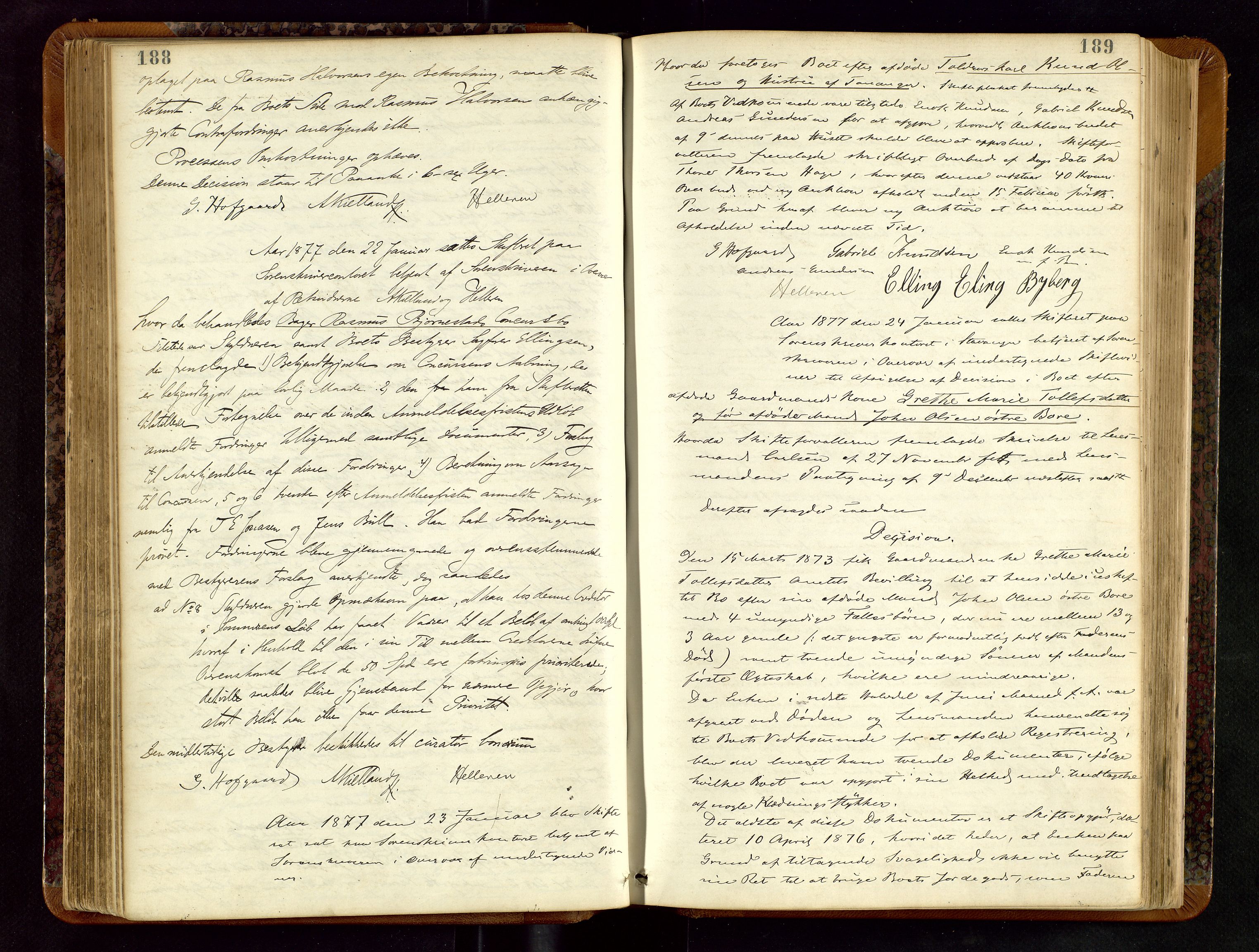 Jæren sorenskriveri, AV/SAST-A-100310/01/5/50/50BA/L0002: SKIFTEFORHANDLINGSPROTOKOLL, 1873-1883, p. 188-189