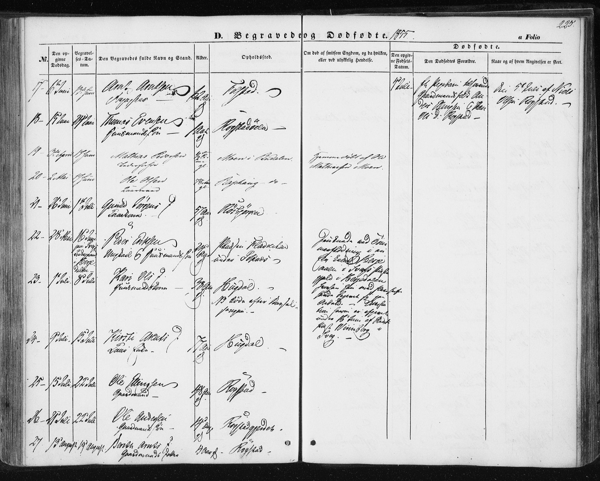 Ministerialprotokoller, klokkerbøker og fødselsregistre - Sør-Trøndelag, AV/SAT-A-1456/687/L1000: Parish register (official) no. 687A06, 1848-1869, p. 225