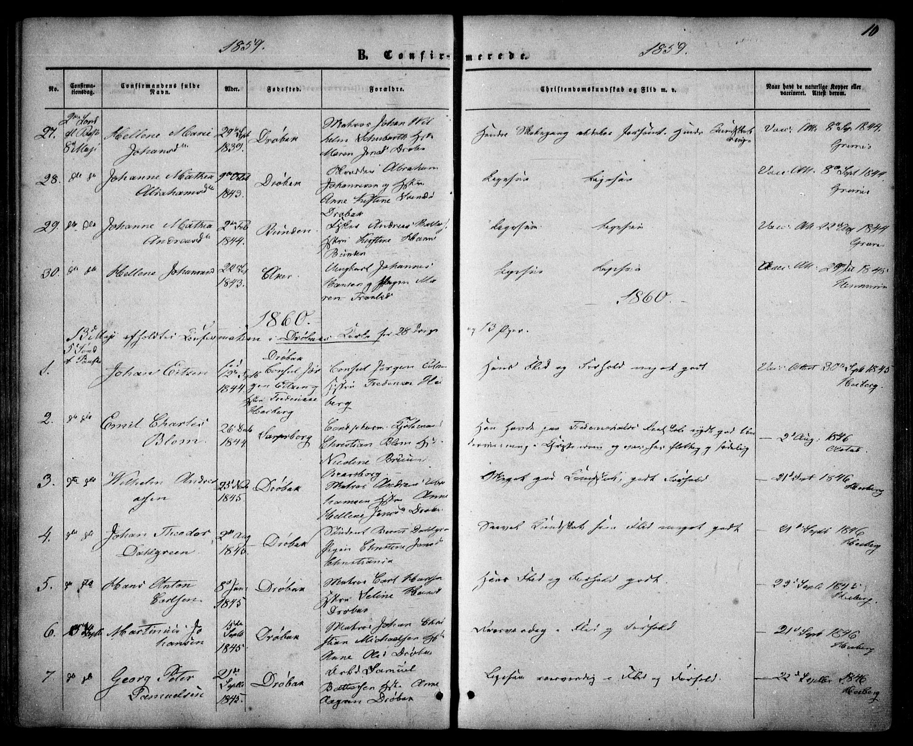 Drøbak prestekontor Kirkebøker, SAO/A-10142a/F/Fa/L0002: Parish register (official) no. I 2, 1858-1870, p. 10