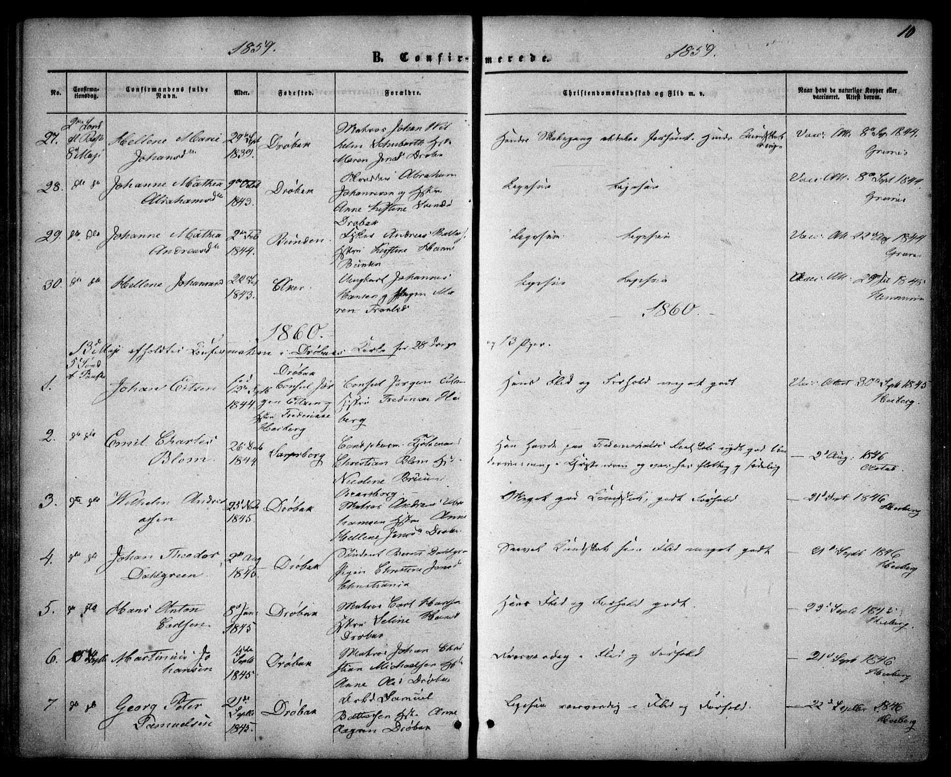 Drøbak prestekontor Kirkebøker, AV/SAO-A-10142a/F/Fa/L0002: Parish register (official) no. I 2, 1858-1870, p. 10