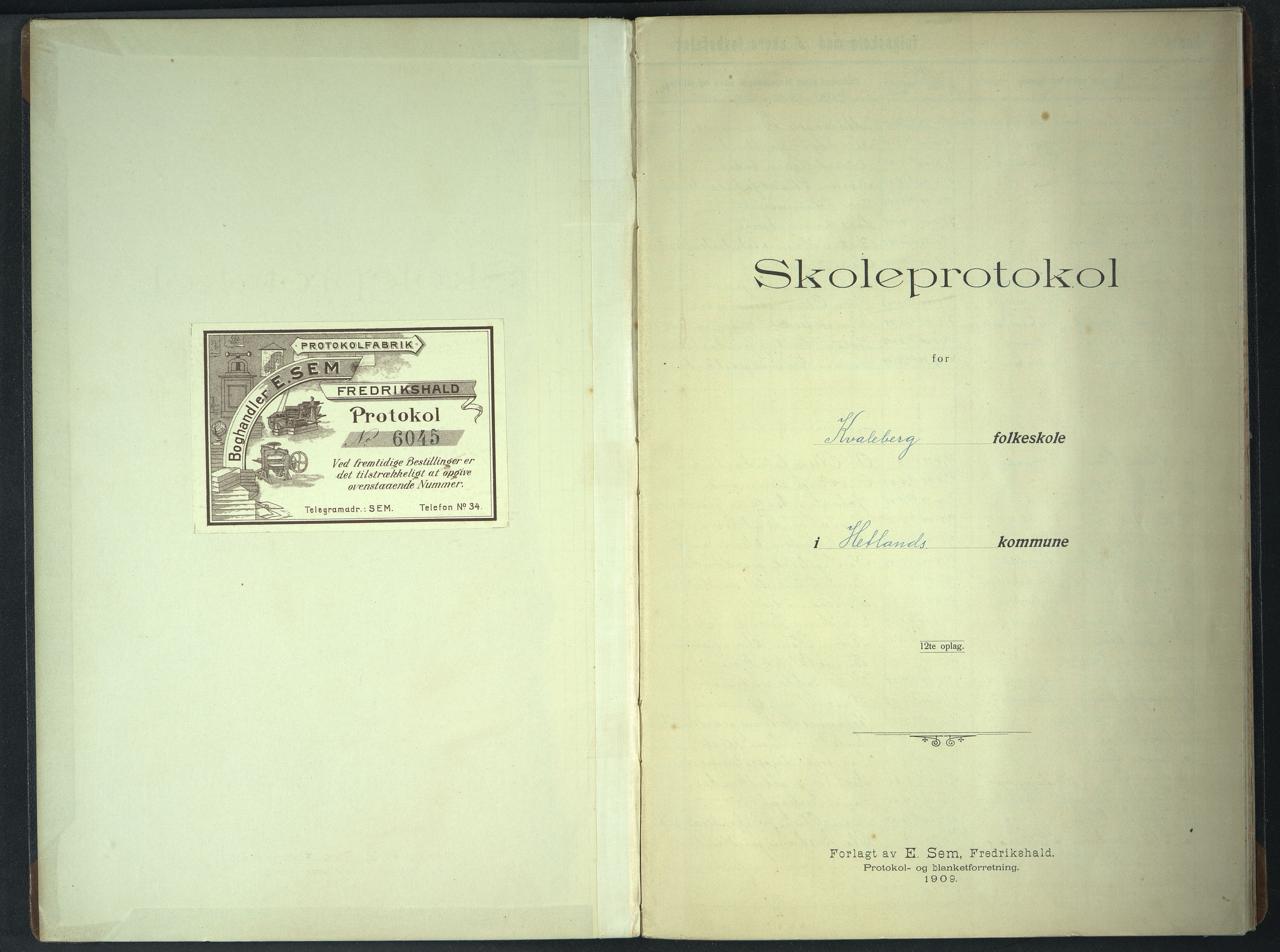 Hetland kommune. Kvaleberg skole, BYST/A-0145/G/Gb/L0004: Karakterprotokoll, 1909-1918