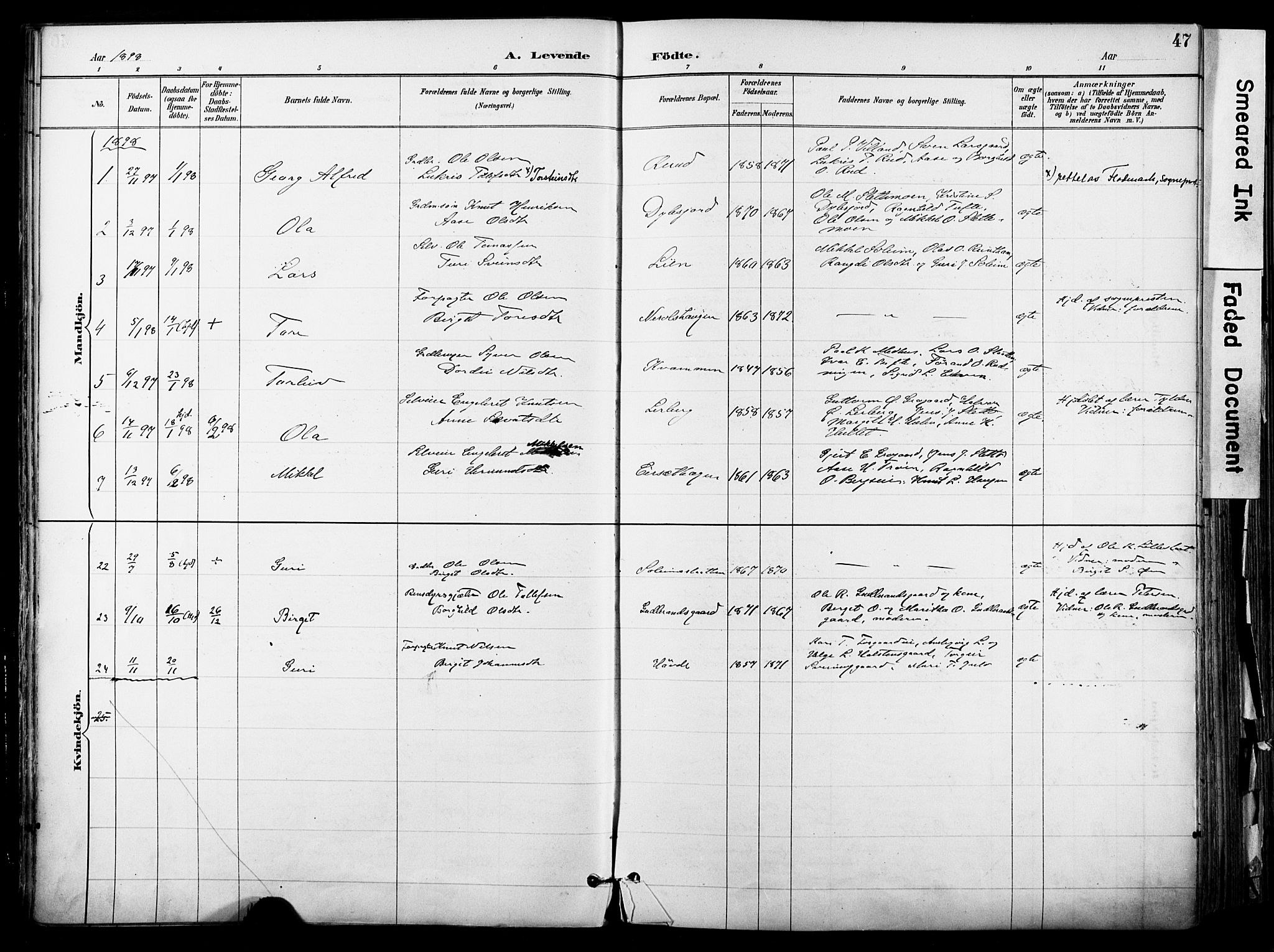 Hol kirkebøker, SAKO/A-227/F/Fa/L0003: Parish register (official) no. I 3, 1887-1918, p. 47