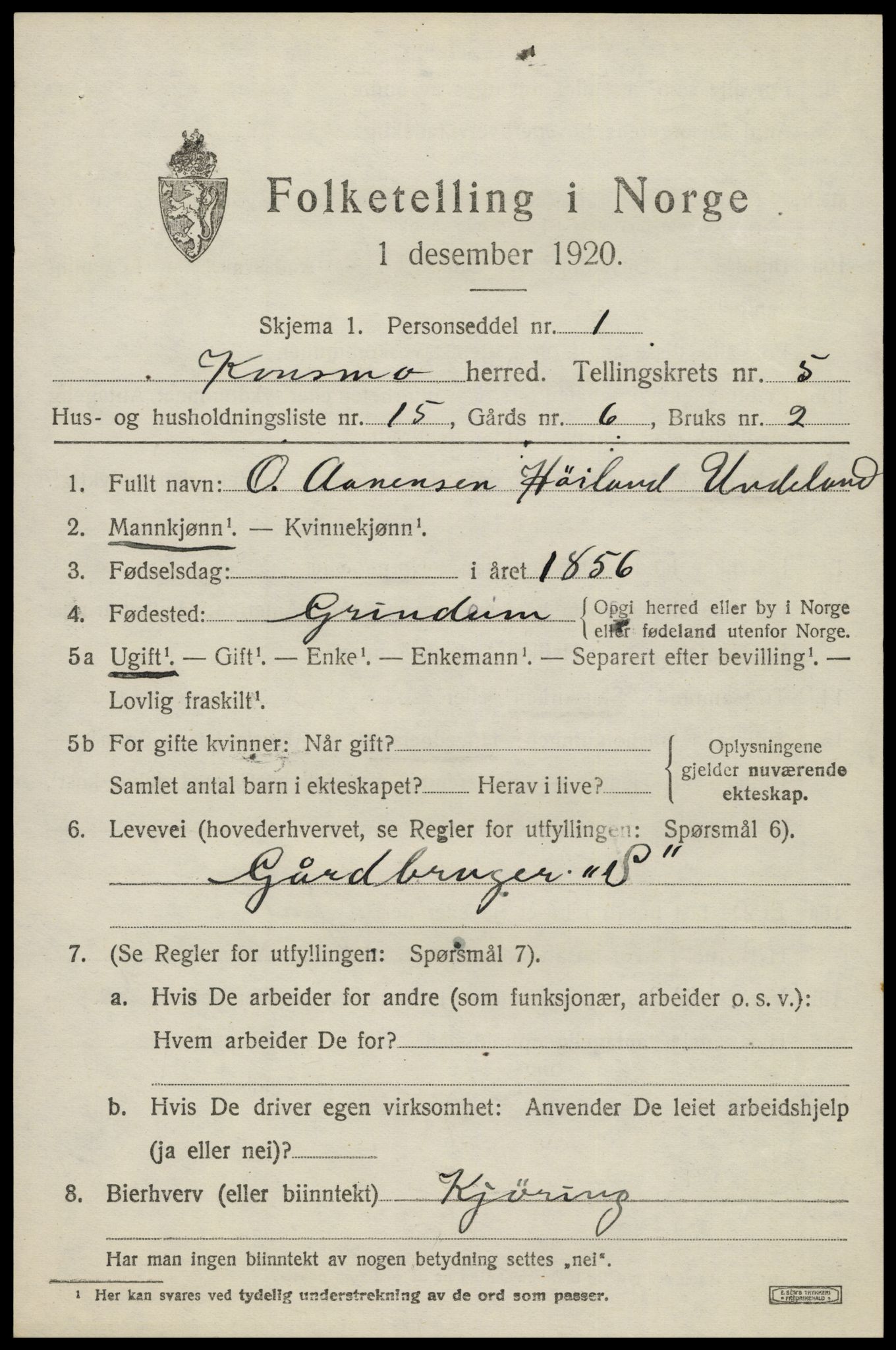 SAK, 1920 census for Konsmo, 1920, p. 1390