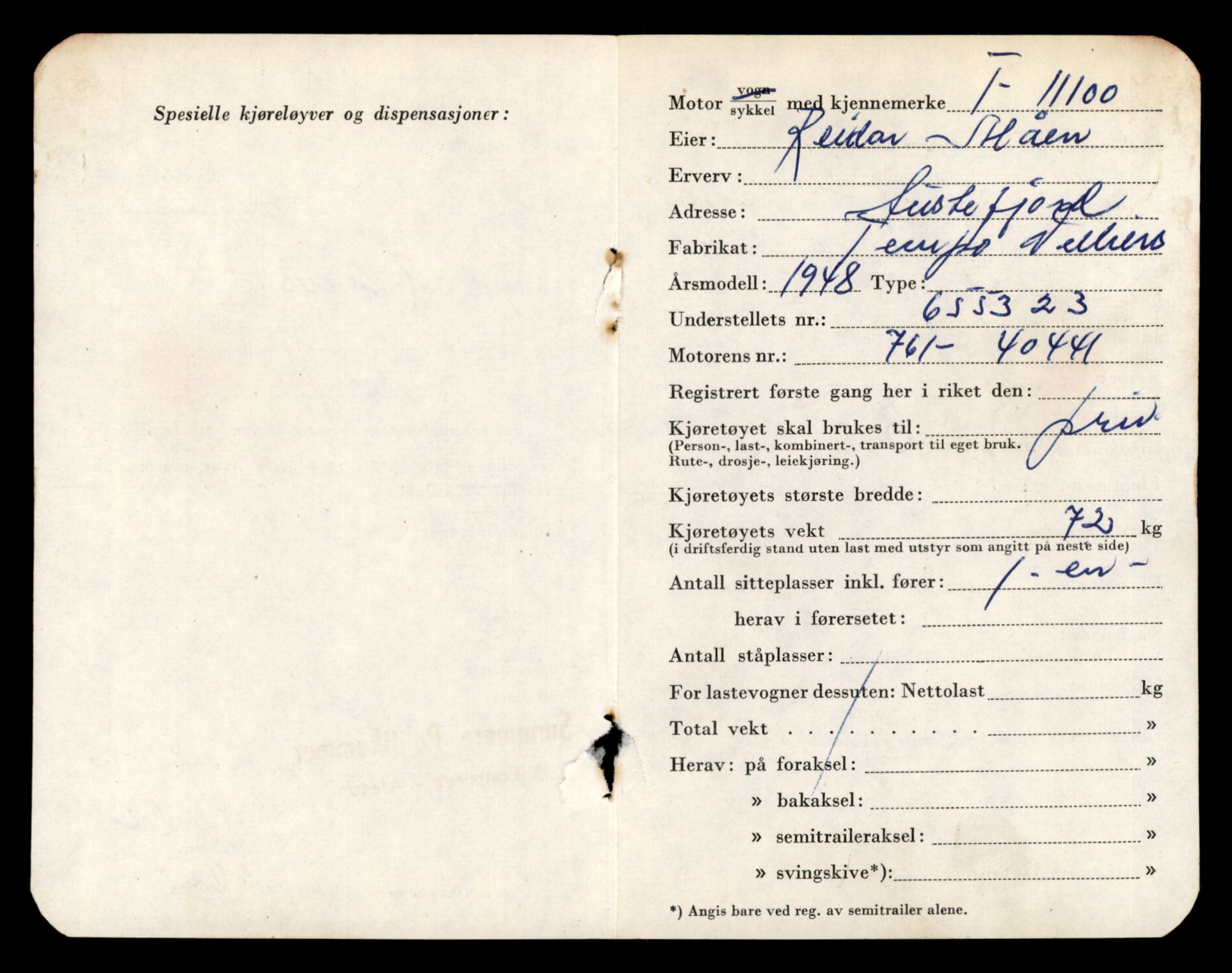 Møre og Romsdal vegkontor - Ålesund trafikkstasjon, SAT/A-4099/F/Fe/L0026: Registreringskort for kjøretøy T 11046 - T 11160, 1927-1998, p. 1571