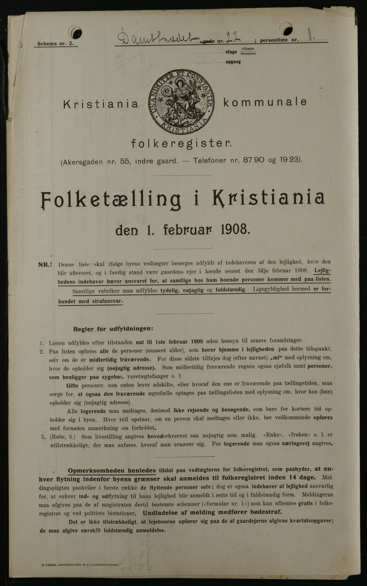 OBA, Municipal Census 1908 for Kristiania, 1908, p. 13618