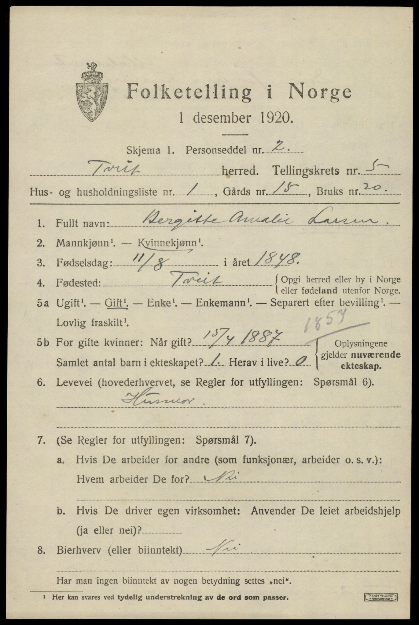 SAK, 1920 census for Tveit, 1920, p. 2428