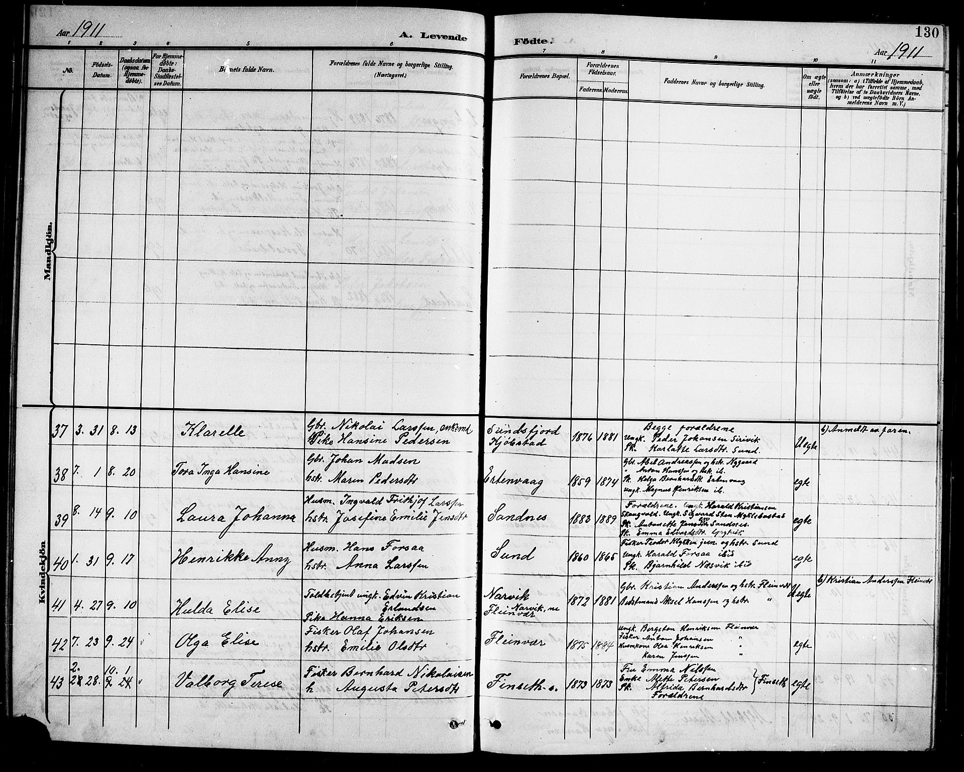 Ministerialprotokoller, klokkerbøker og fødselsregistre - Nordland, SAT/A-1459/805/L0109: Parish register (copy) no. 805C05, 1900-1911, p. 130