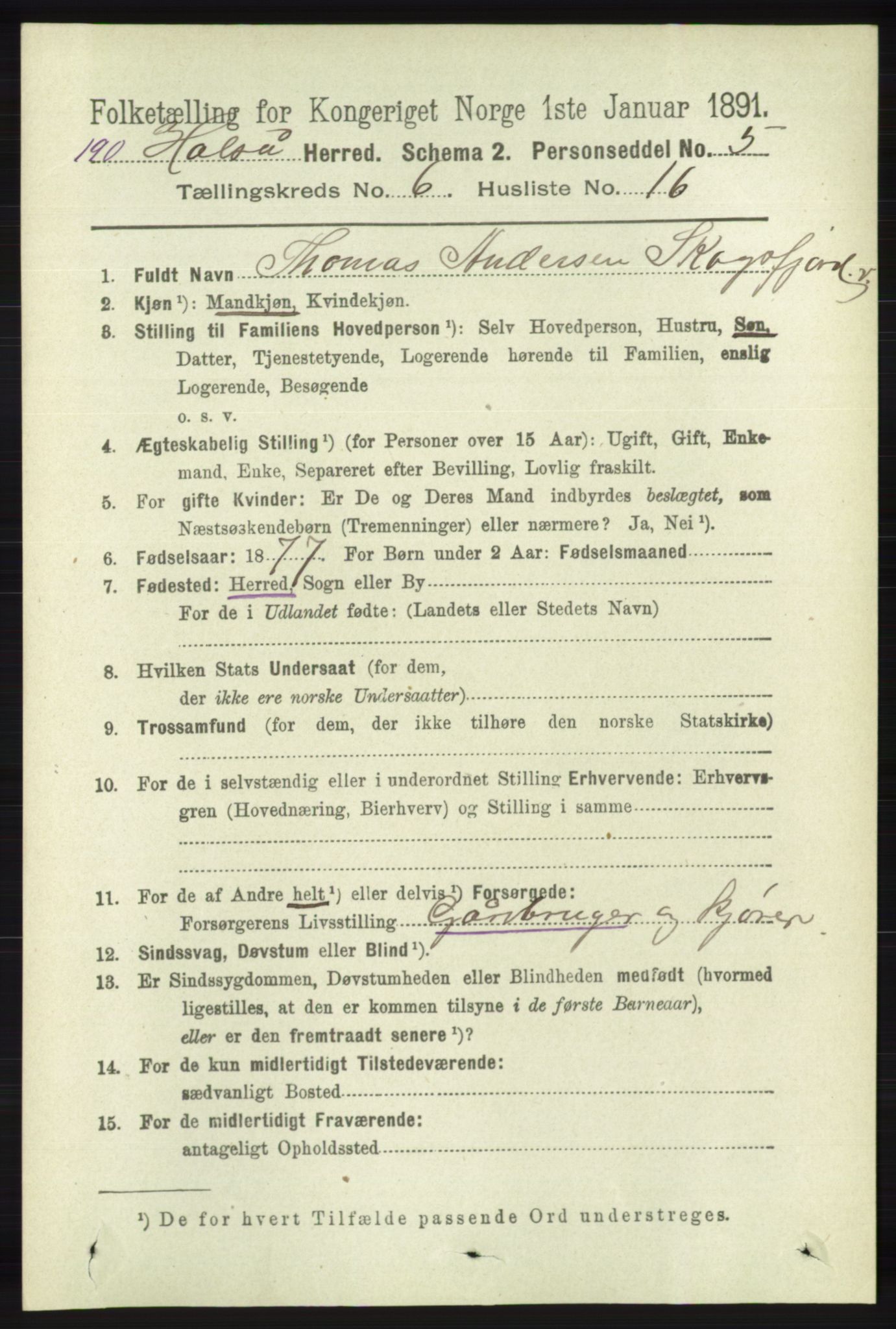 RA, 1891 census for 1019 Halse og Harkmark, 1891, p. 2469