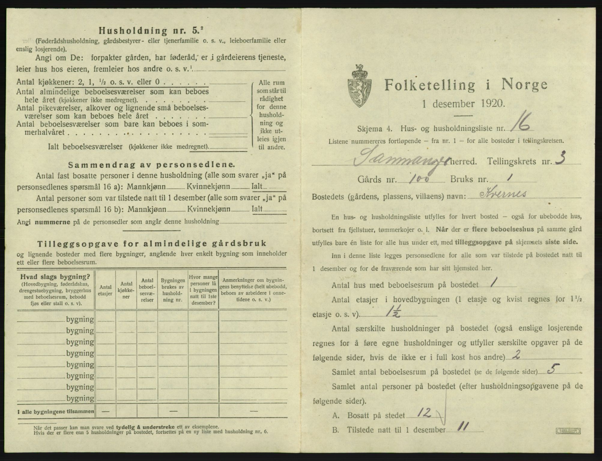 SAB, 1920 census for Samnanger, 1920, p. 190