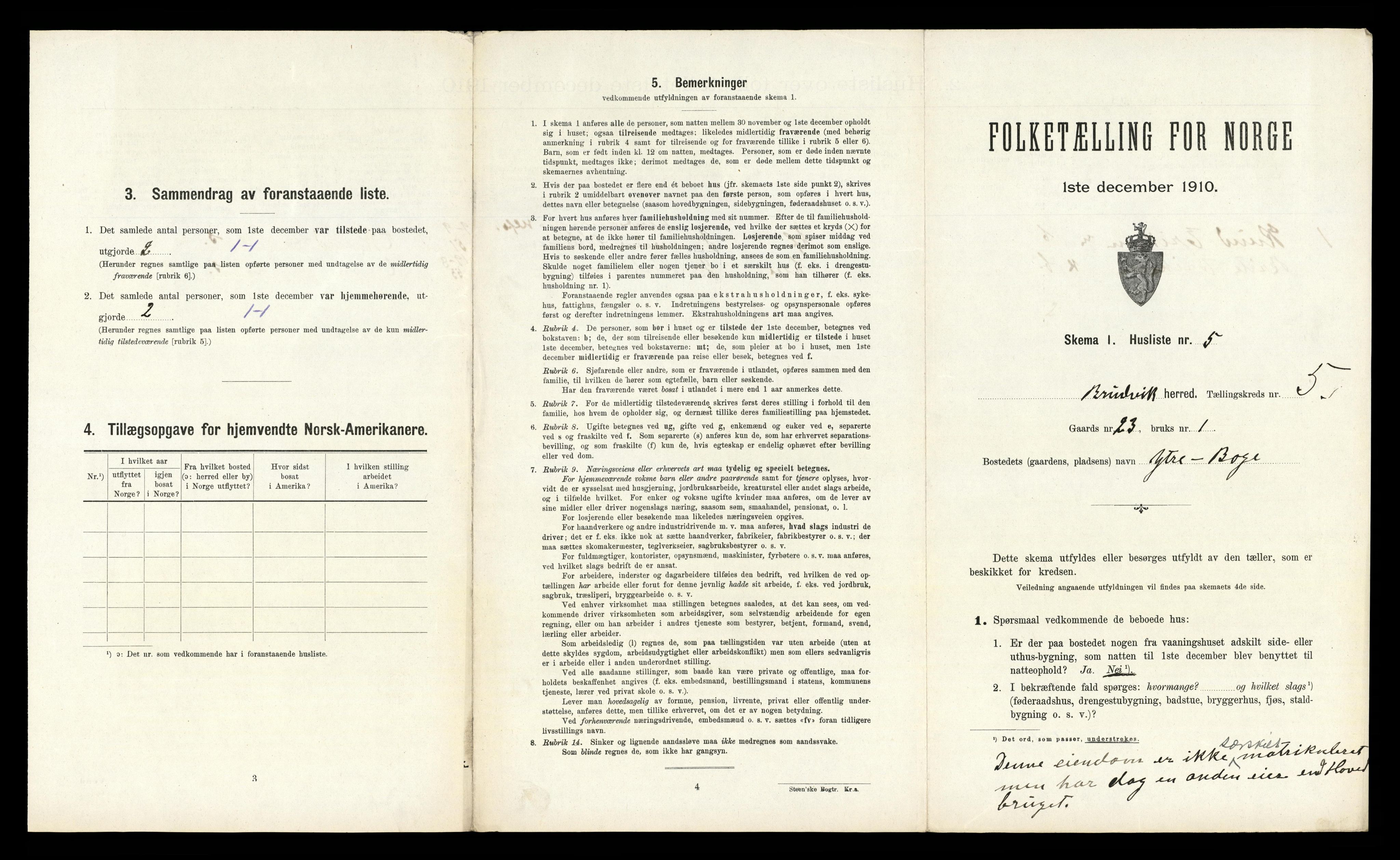 RA, 1910 census for Bruvik, 1910, p. 268