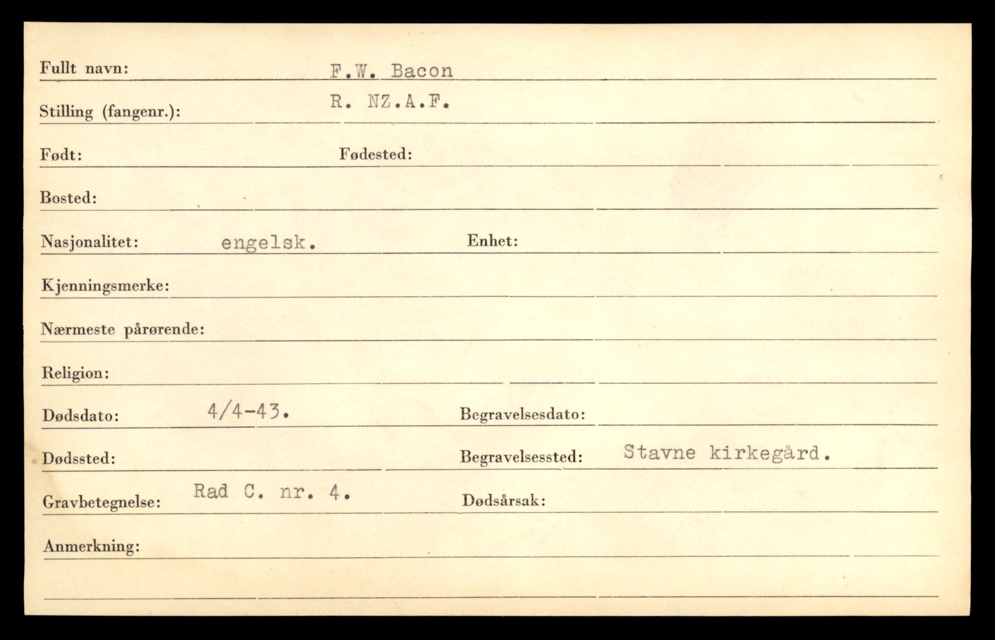 Distriktskontoret for krigsgraver, AV/SAT-A-5030/E/L0005: Kasett/kartotek over falne Britiske og tyske solater, samt andre nasjoners krigsgraver, 1945, p. 1931