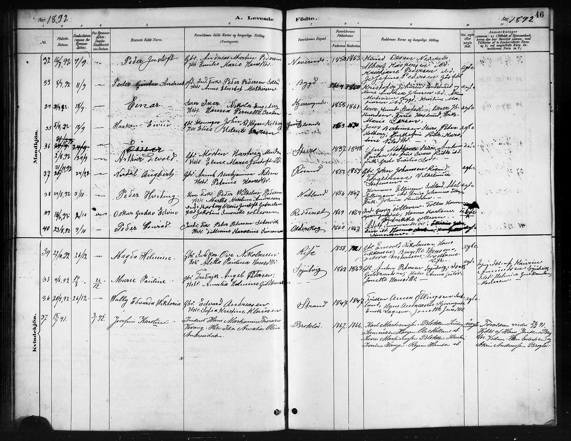 Ministerialprotokoller, klokkerbøker og fødselsregistre - Nordland, AV/SAT-A-1459/895/L1382: Parish register (copy) no. 895C04, 1885-1896, p. 46