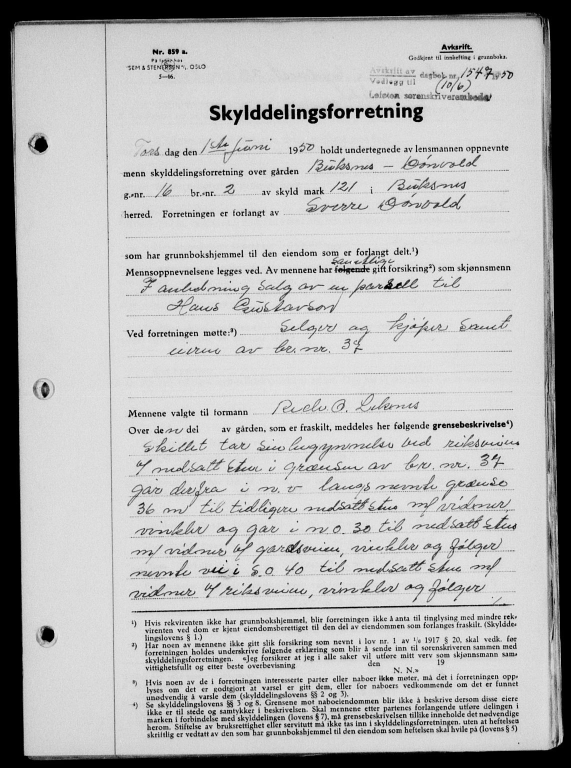 Lofoten sorenskriveri, SAT/A-0017/1/2/2C/L0023a: Mortgage book no. 23a, 1950-1950, Diary no: : 1547/1950