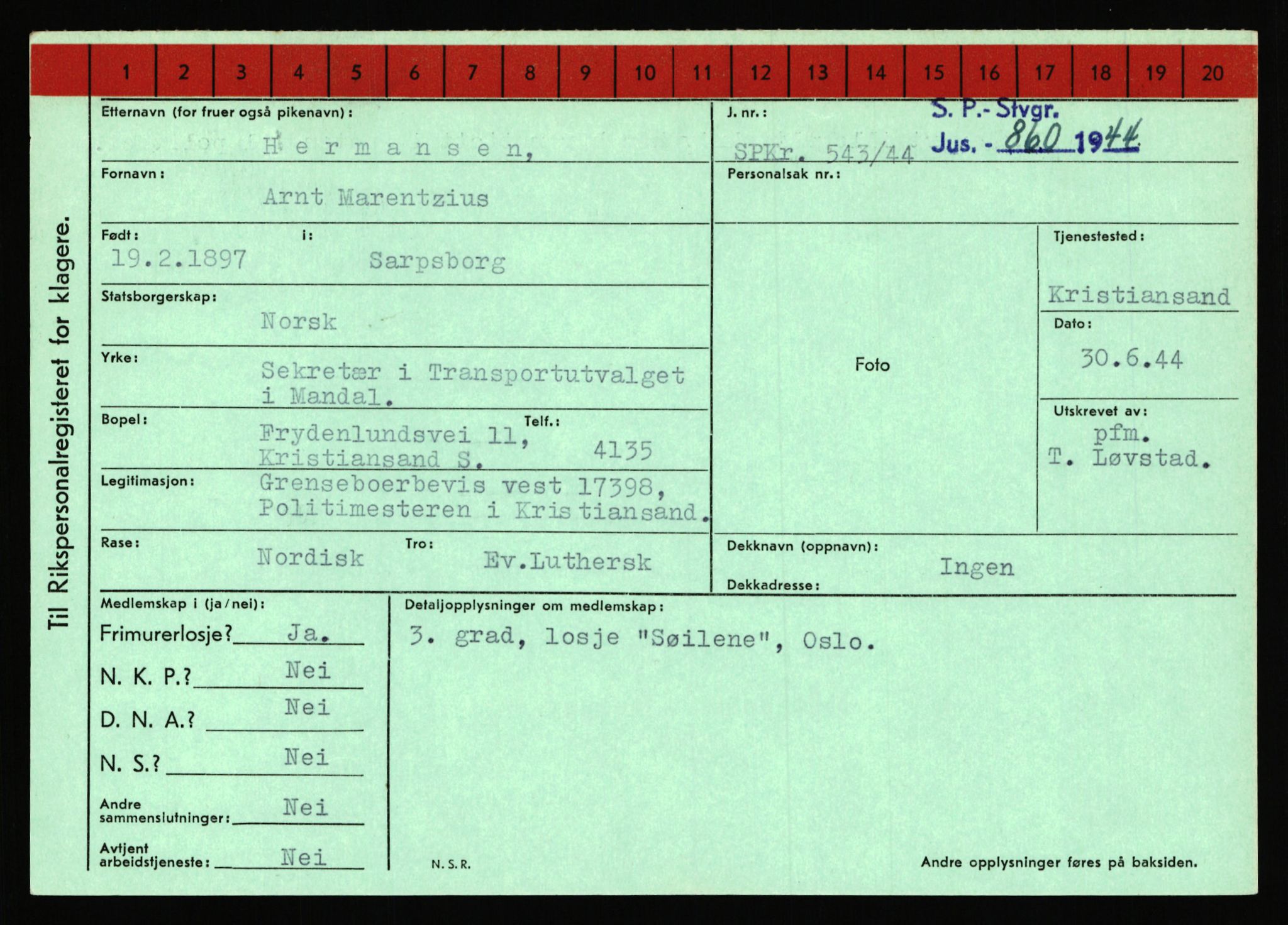 Statspolitiet - Hovedkontoret / Osloavdelingen, AV/RA-S-1329/C/Ca/L0006: Hanche - Hokstvedt, 1943-1945, p. 3906