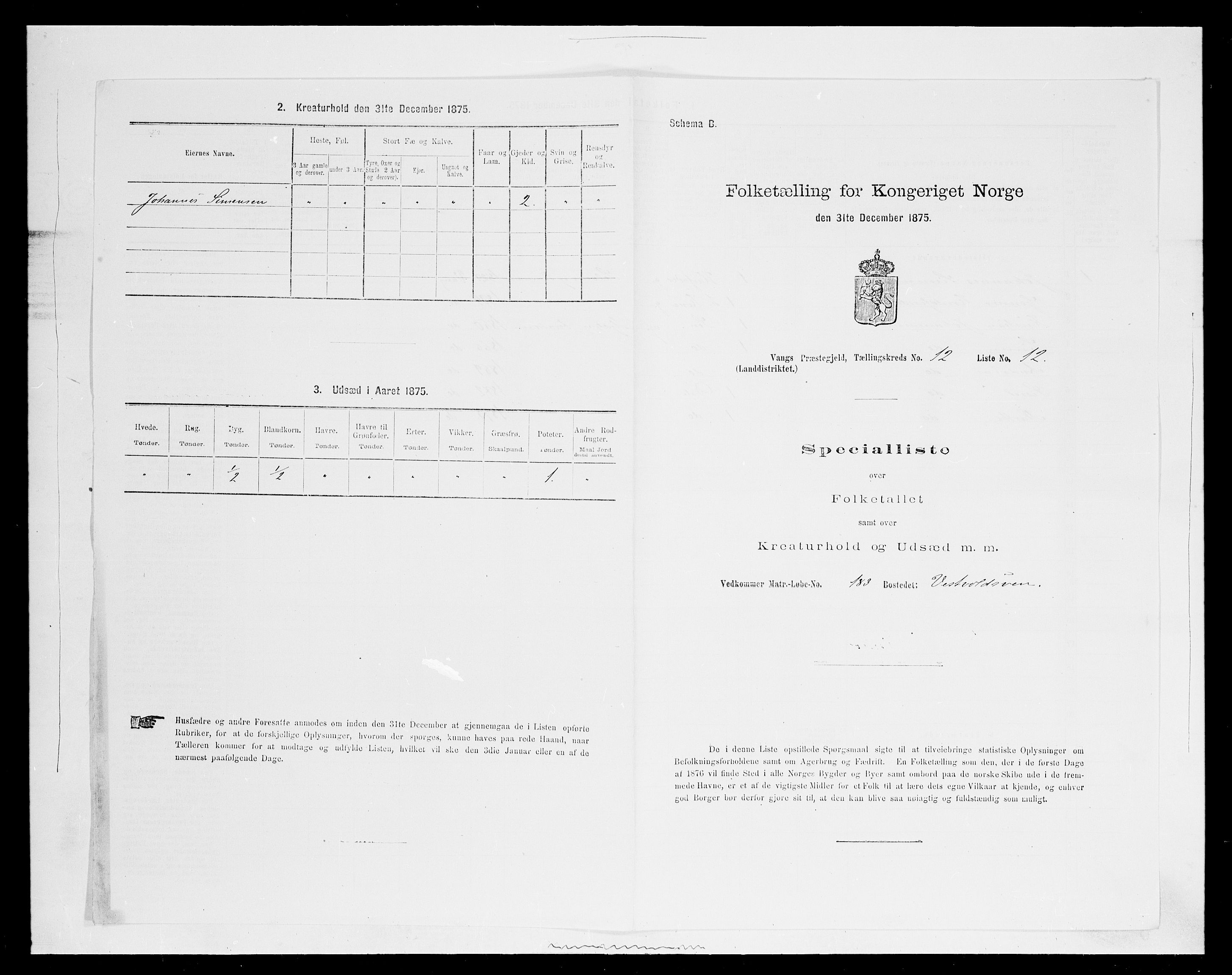 SAH, 1875 census for 0414L Vang/Vang og Furnes, 1875, p. 2646