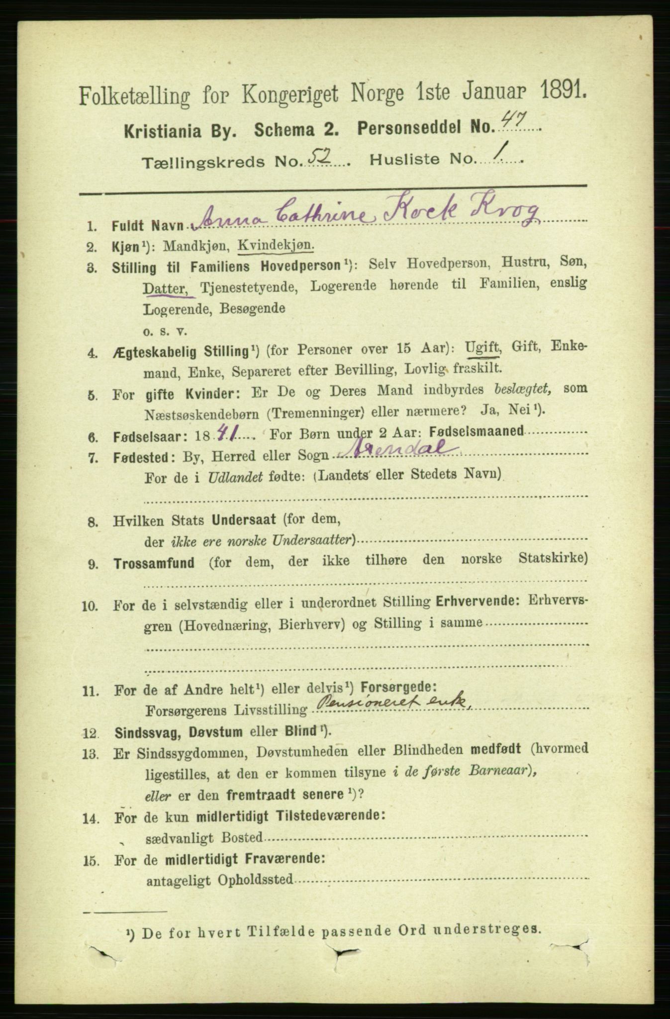 RA, 1891 census for 0301 Kristiania, 1891, p. 29610