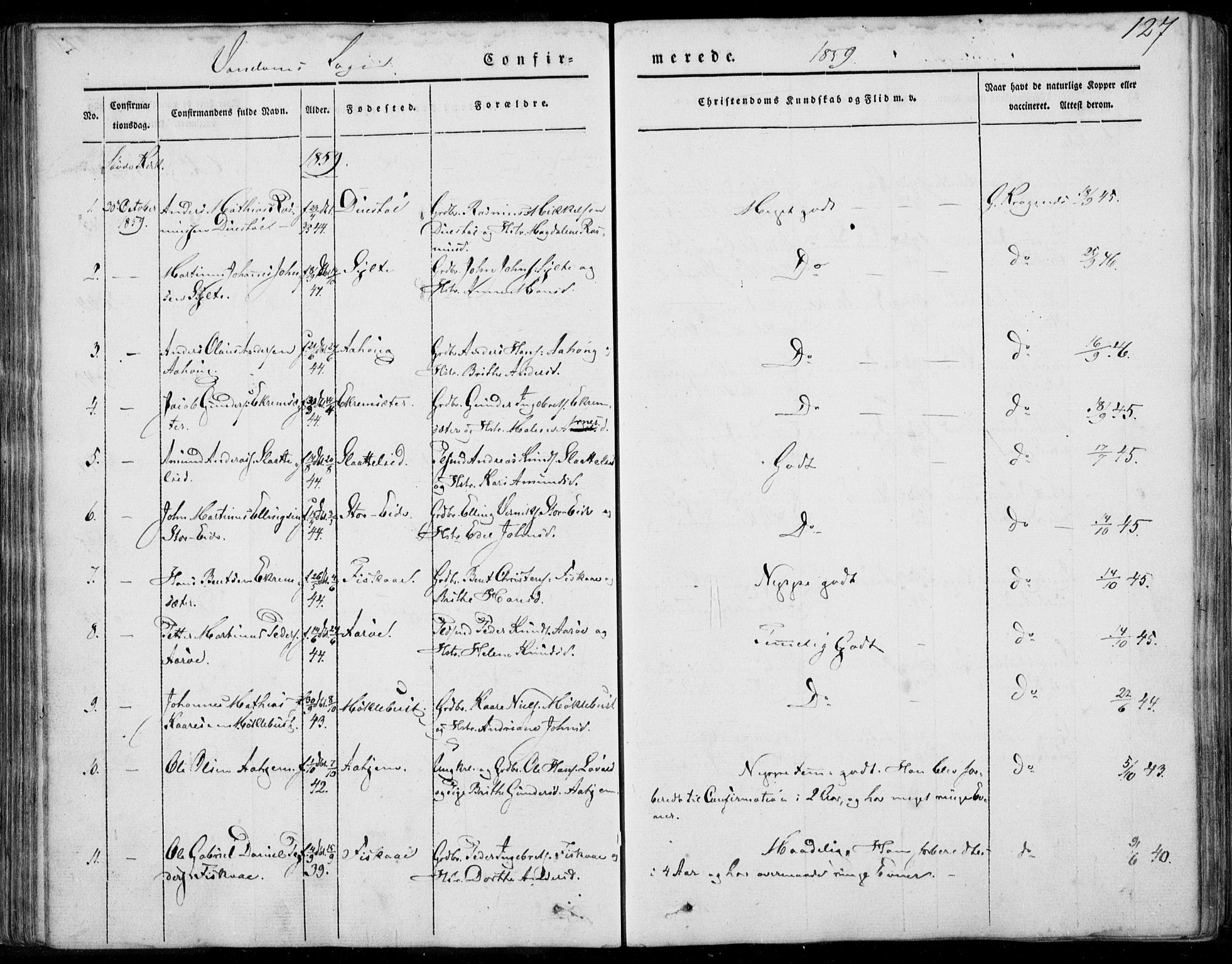 Ministerialprotokoller, klokkerbøker og fødselsregistre - Møre og Romsdal, AV/SAT-A-1454/501/L0006: Parish register (official) no. 501A06, 1844-1868, p. 127