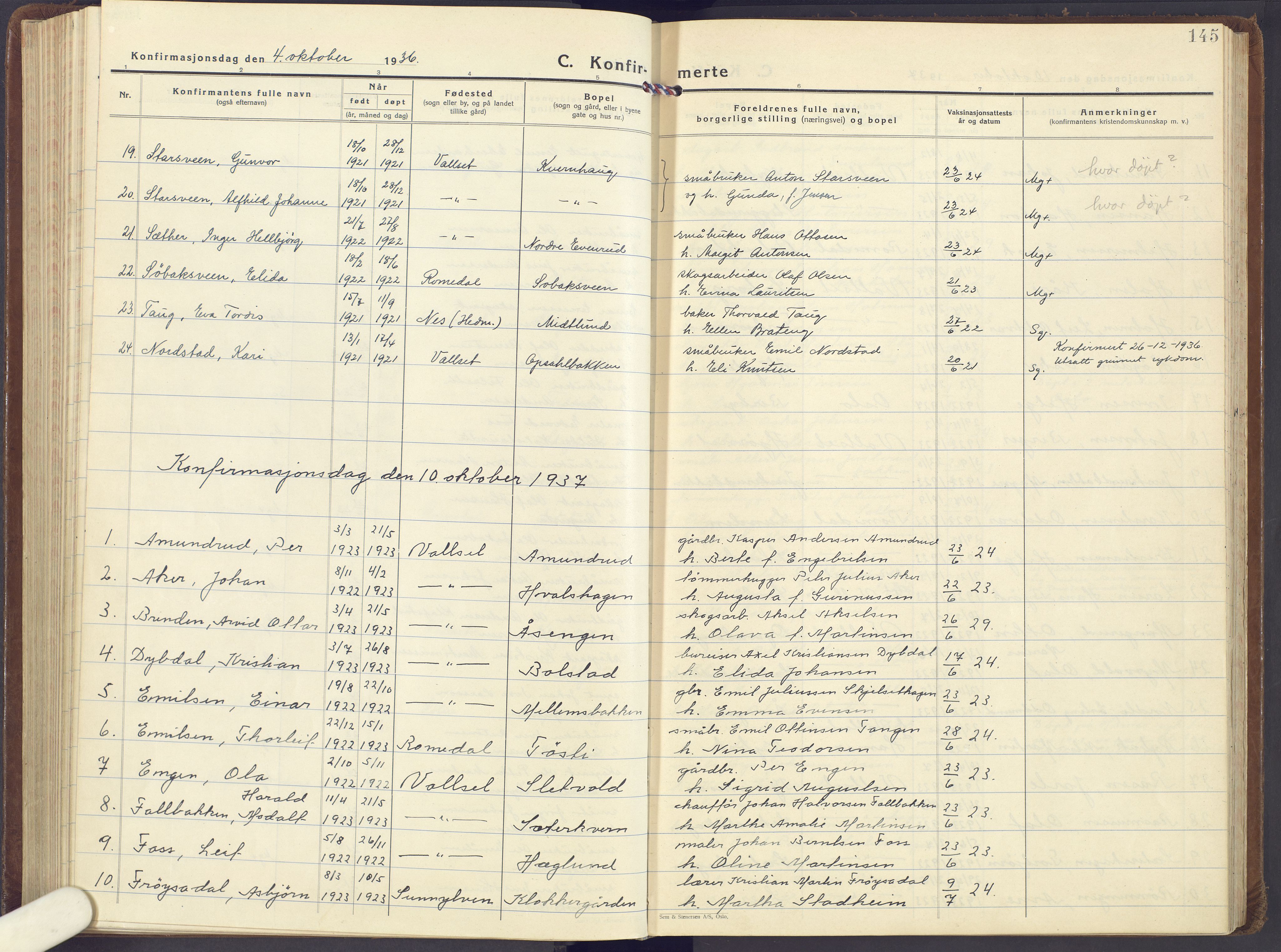 Romedal prestekontor, SAH/PREST-004/K/L0013: Parish register (official) no. 13, 1930-1949, p. 145