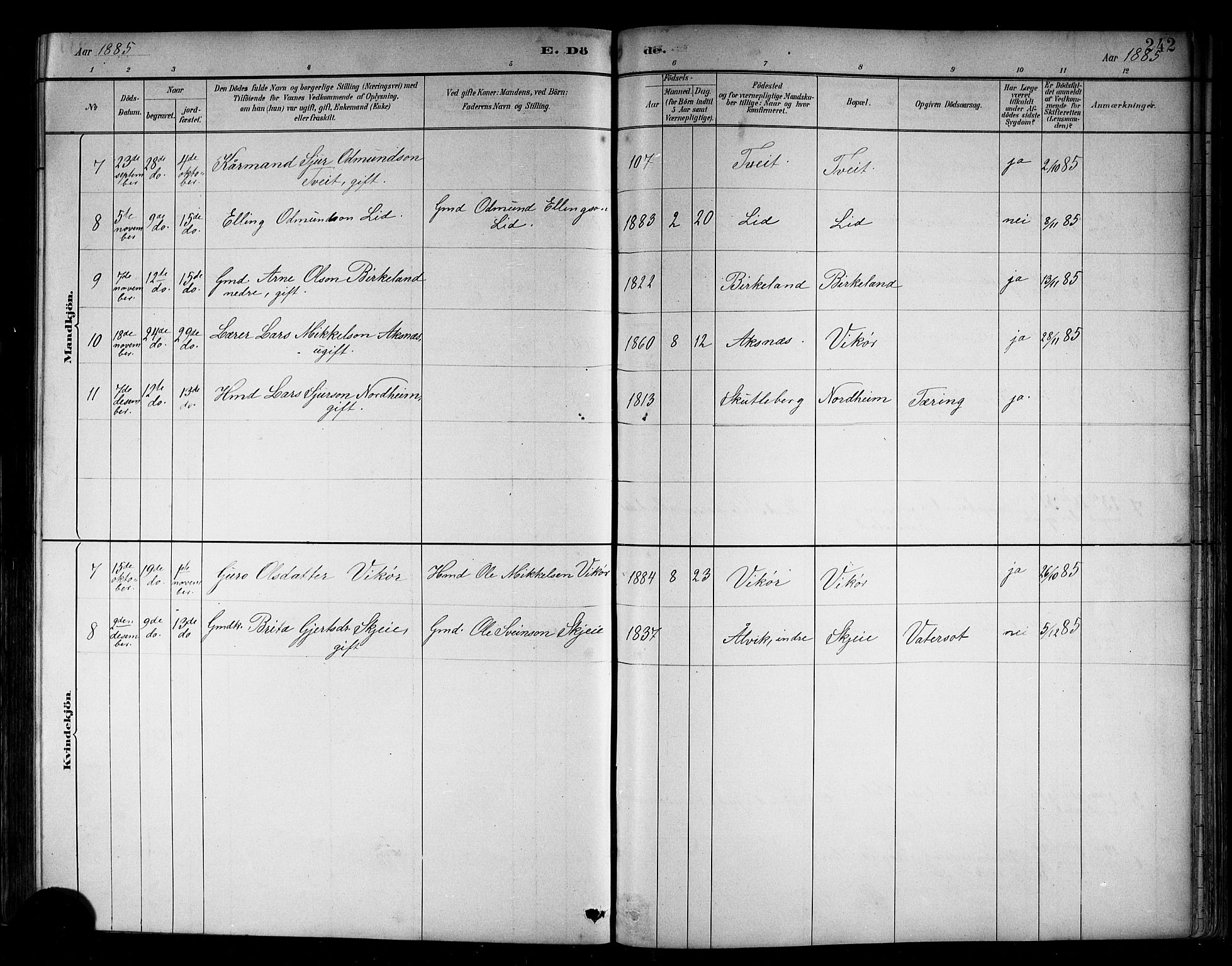 Kvam sokneprestembete, SAB/A-76201/H/Hab: Parish register (copy) no. B 3, 1884-1916, p. 242