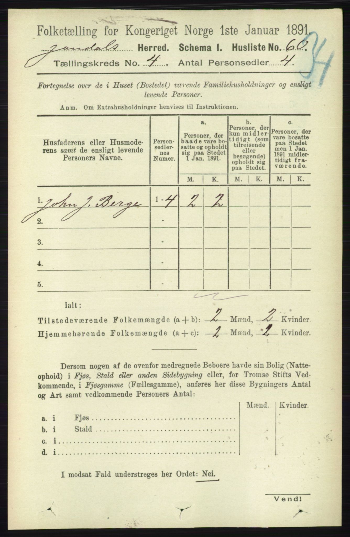 RA, 1891 census for 1227 Jondal, 1891, p. 2050