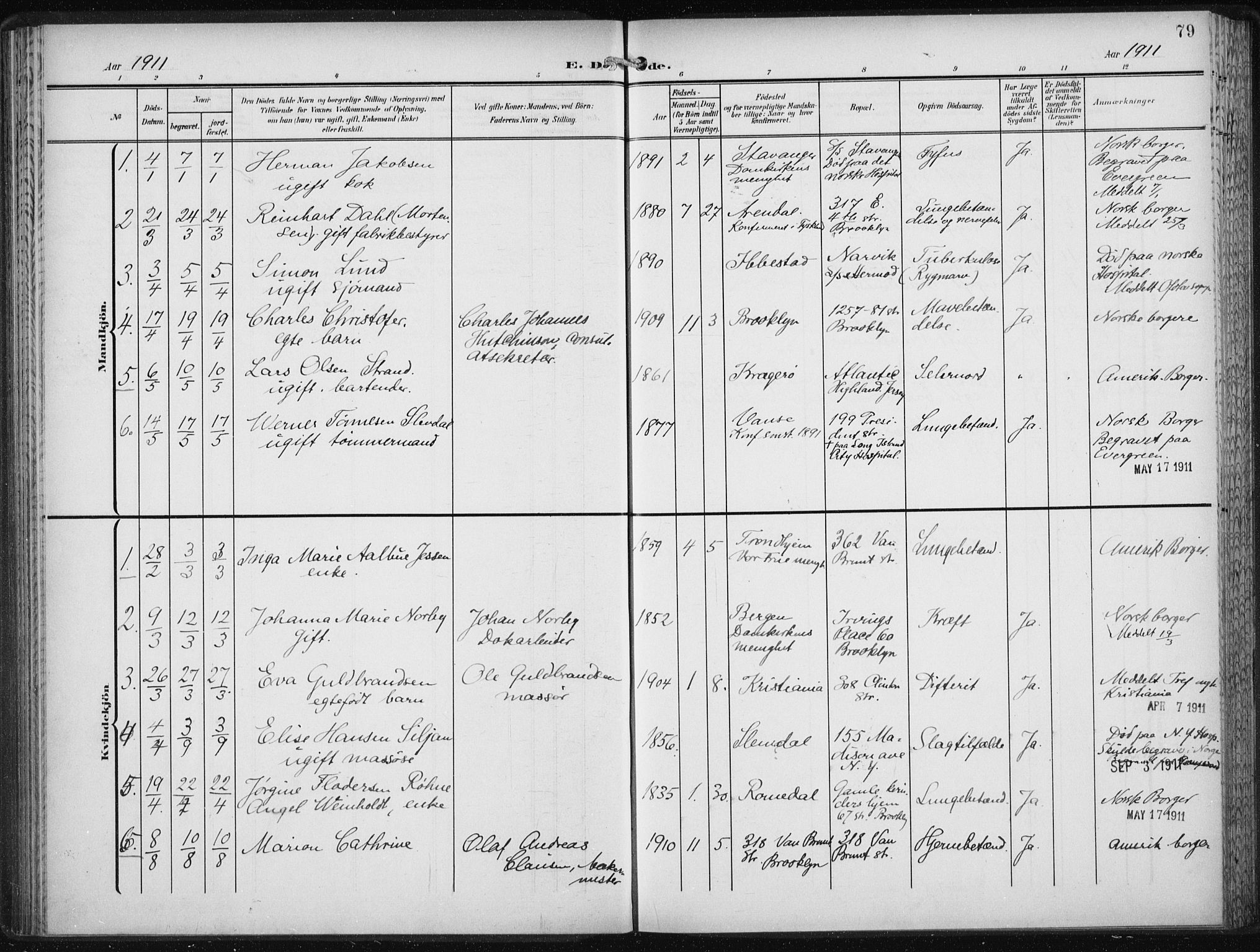 Den norske sjømannsmisjon i utlandet/New York, SAB/SAB/PA-0110/H/Ha/L0006: Parish register (official) no. A 6, 1909-1914, p. 79