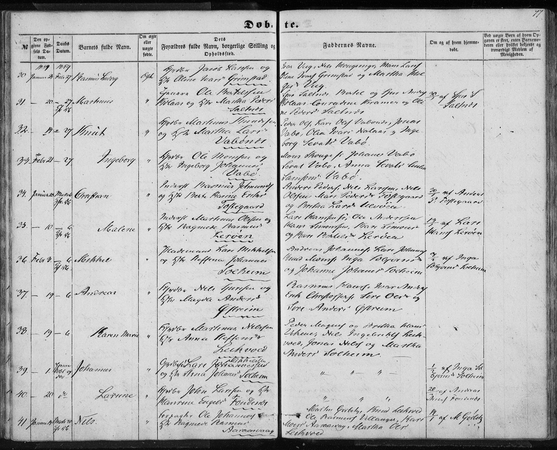Lindås Sokneprestembete, SAB/A-76701/H/Haa: Parish register (official) no. A 11, 1854-1869, p. 77