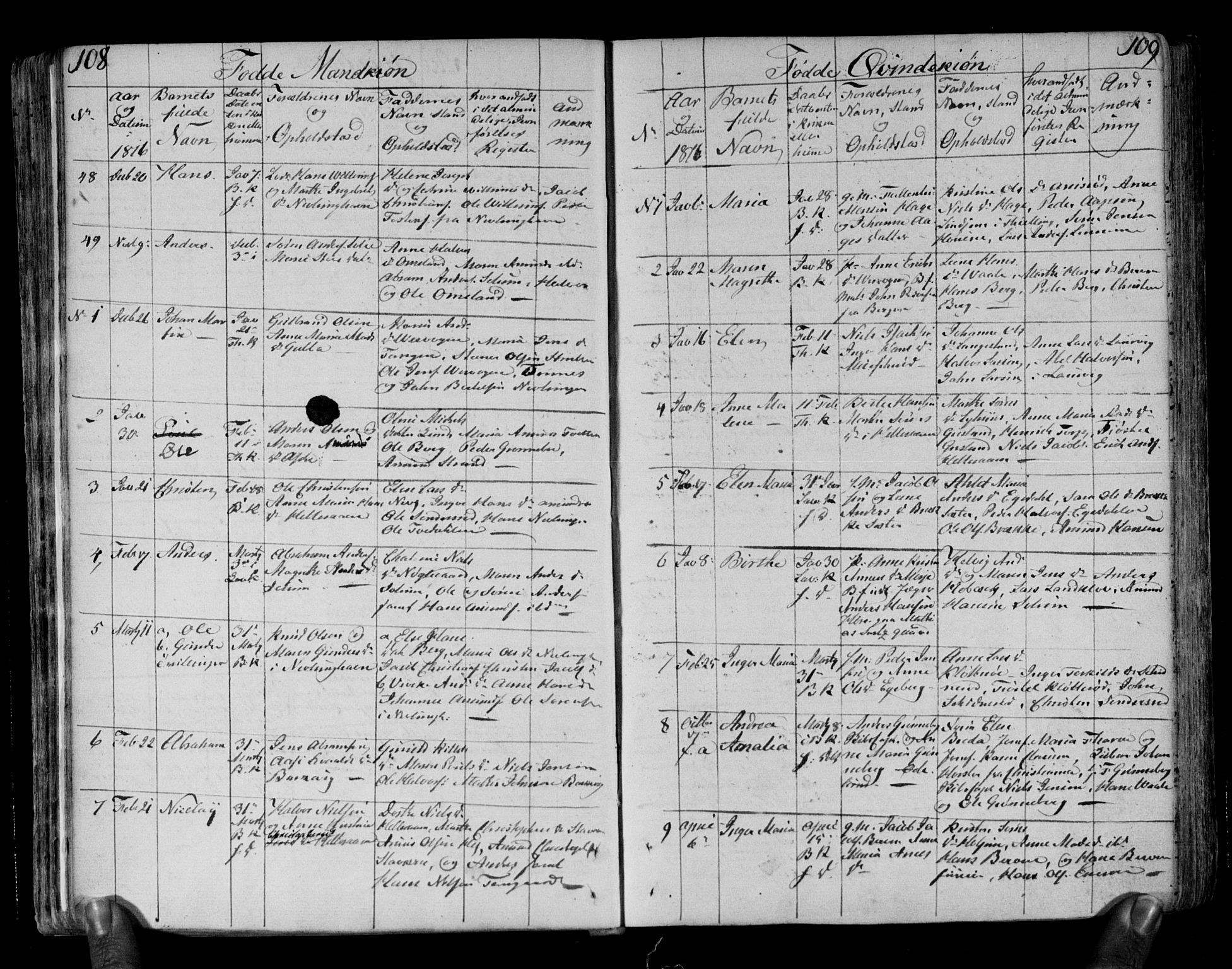 Brunlanes kirkebøker, SAKO/A-342/F/Fa/L0002: Parish register (official) no. I 2, 1802-1834, p. 108-109