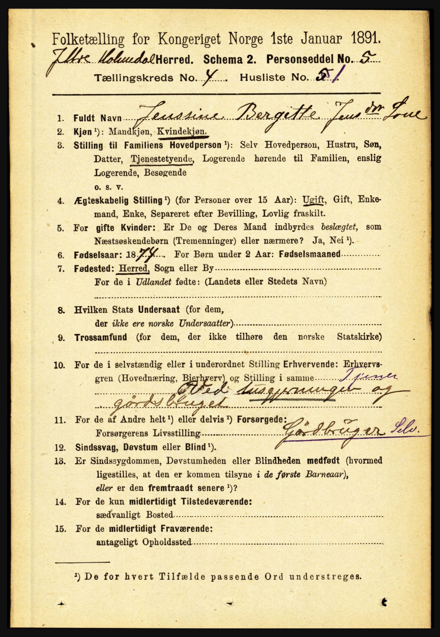 RA, 1891 census for 1429 Ytre Holmedal, 1891, p. 903