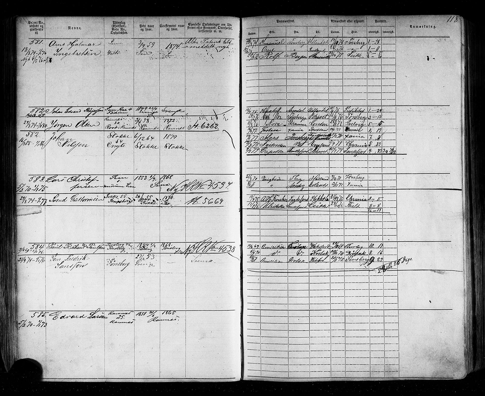 Tønsberg innrulleringskontor, AV/SAKO-A-786/F/Fb/L0002: Annotasjonsrulle Patent nr. 1-2635, 1869-1877, p. 136