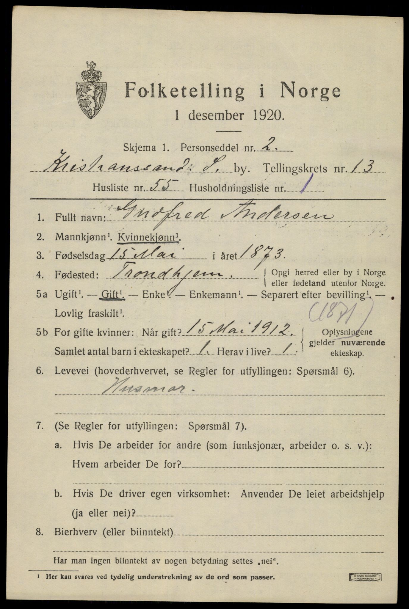 SAK, 1920 census for Kristiansand, 1920, p. 28261