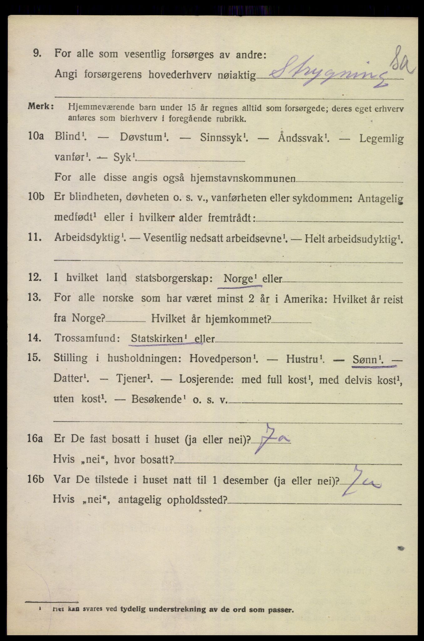 SAK, 1920 census for Oddernes, 1920, p. 5166