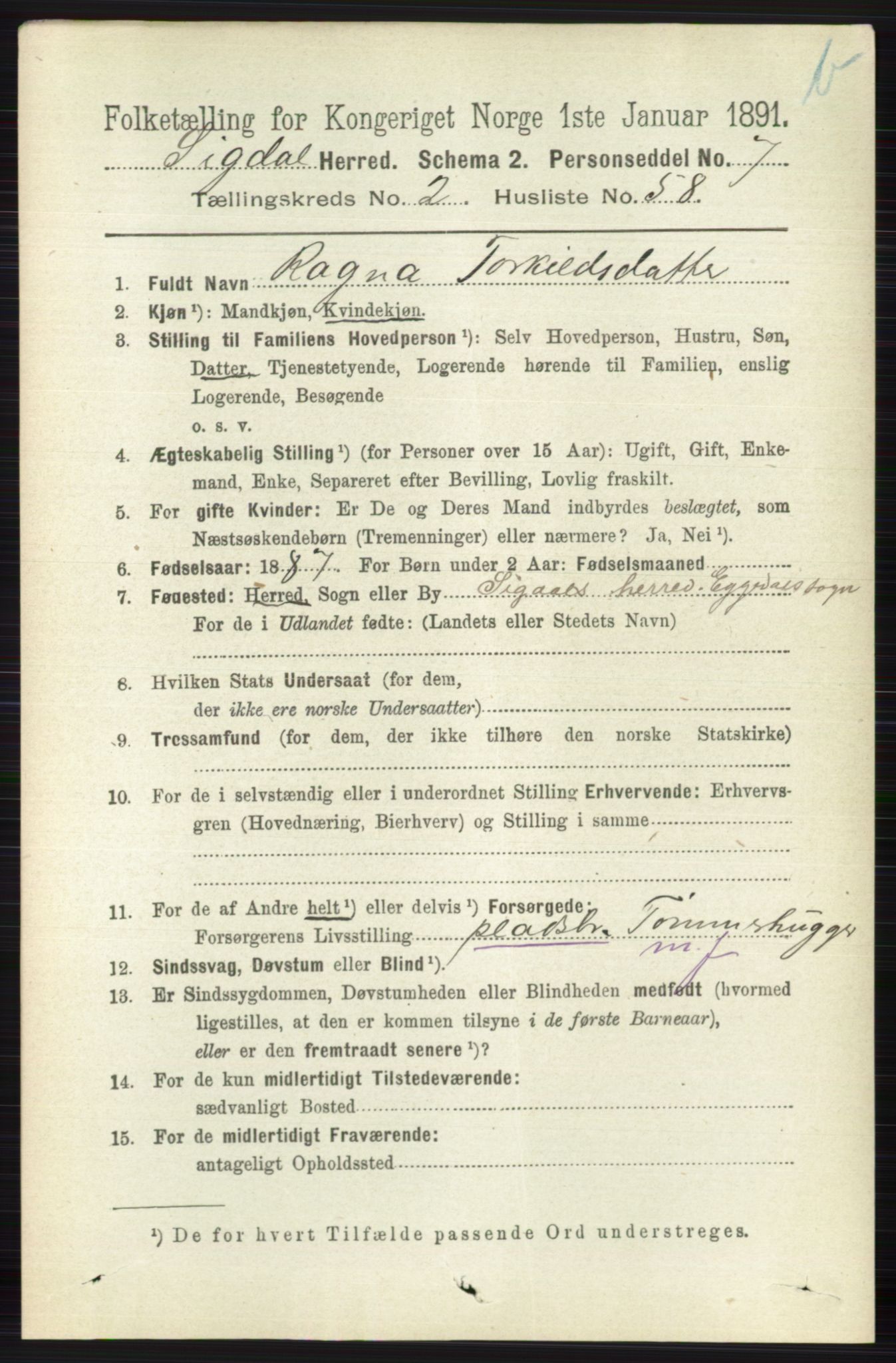RA, 1891 census for 0621 Sigdal, 1891, p. 4242
