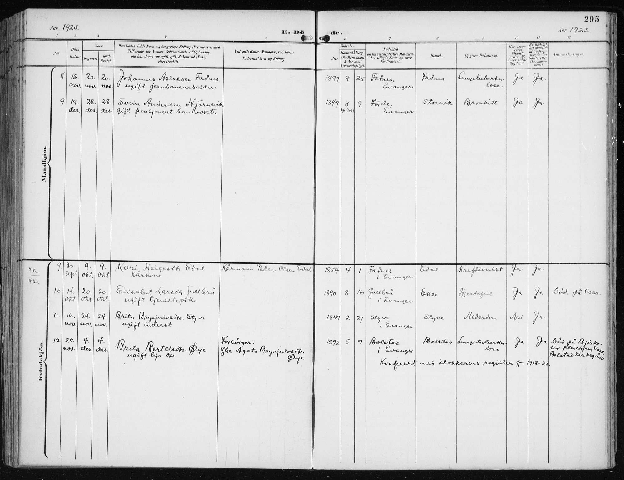 Evanger sokneprestembete, SAB/A-99924: Parish register (official) no. A  3, 1900-1930, p. 295