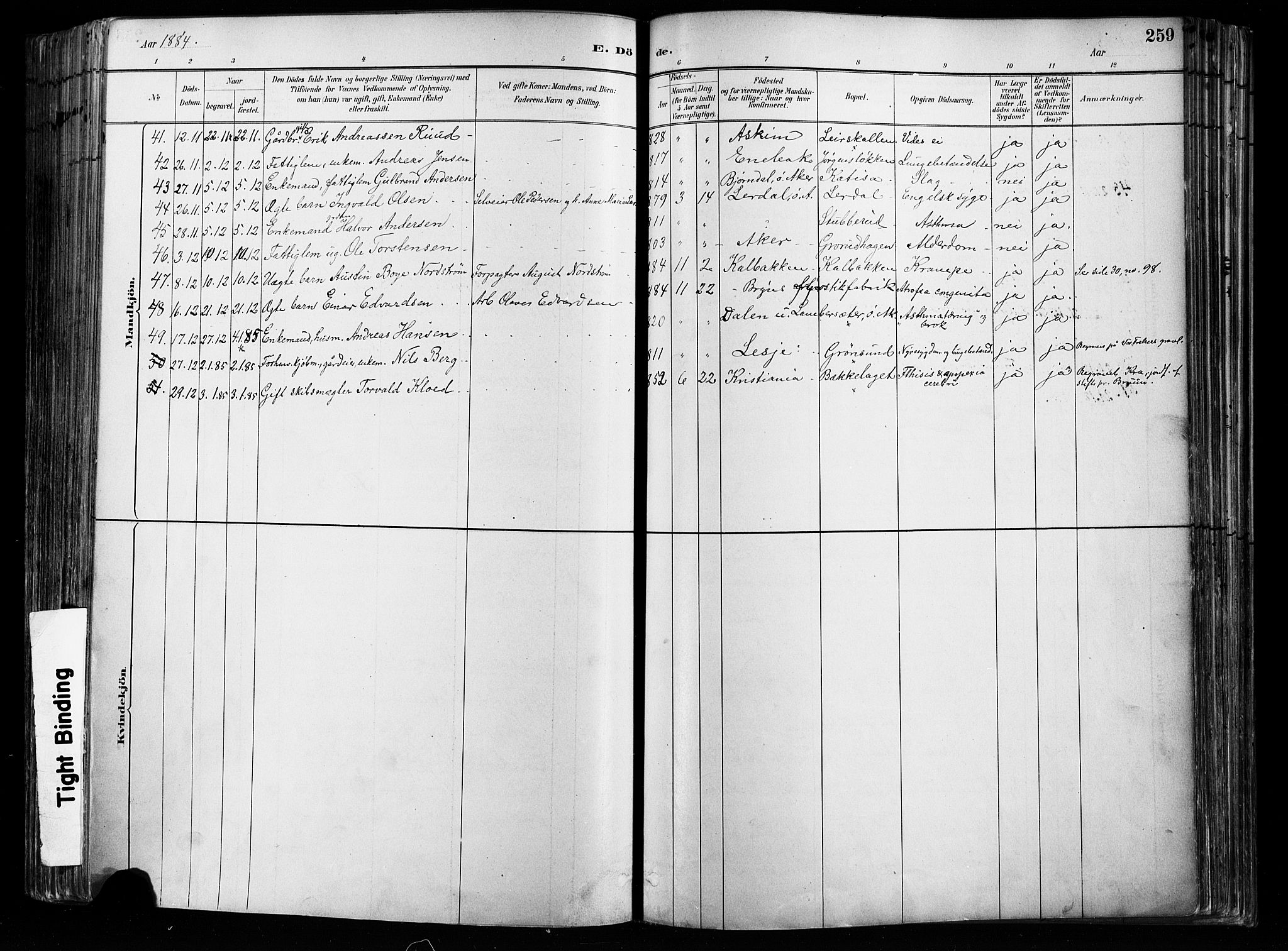 Østre Aker prestekontor Kirkebøker, AV/SAO-A-10840/F/Fa/L0008: Parish register (official) no. I 8, 1883-1894, p. 259