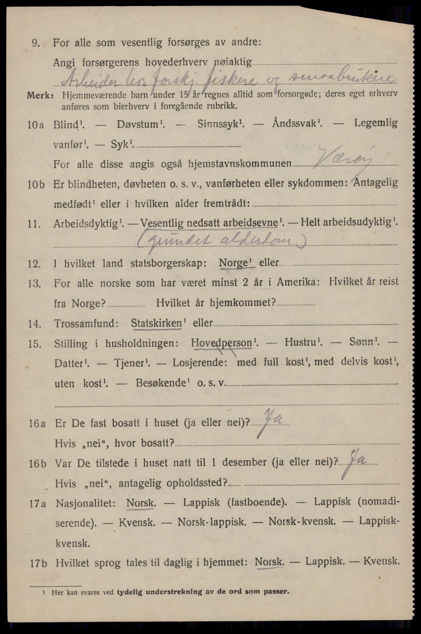 SAT, 1920 census for Værøy, 1920, p. 3128