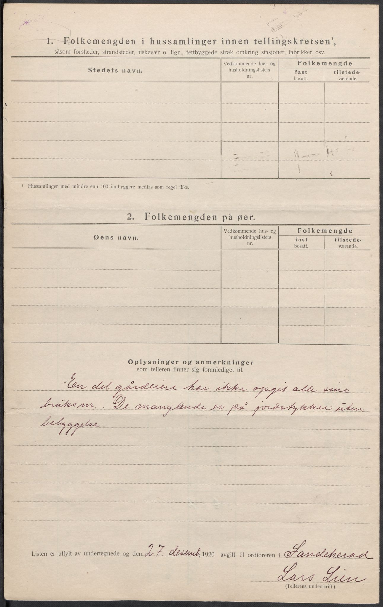 SAKO, 1920 census for Sandeherred, 1920, p. 73