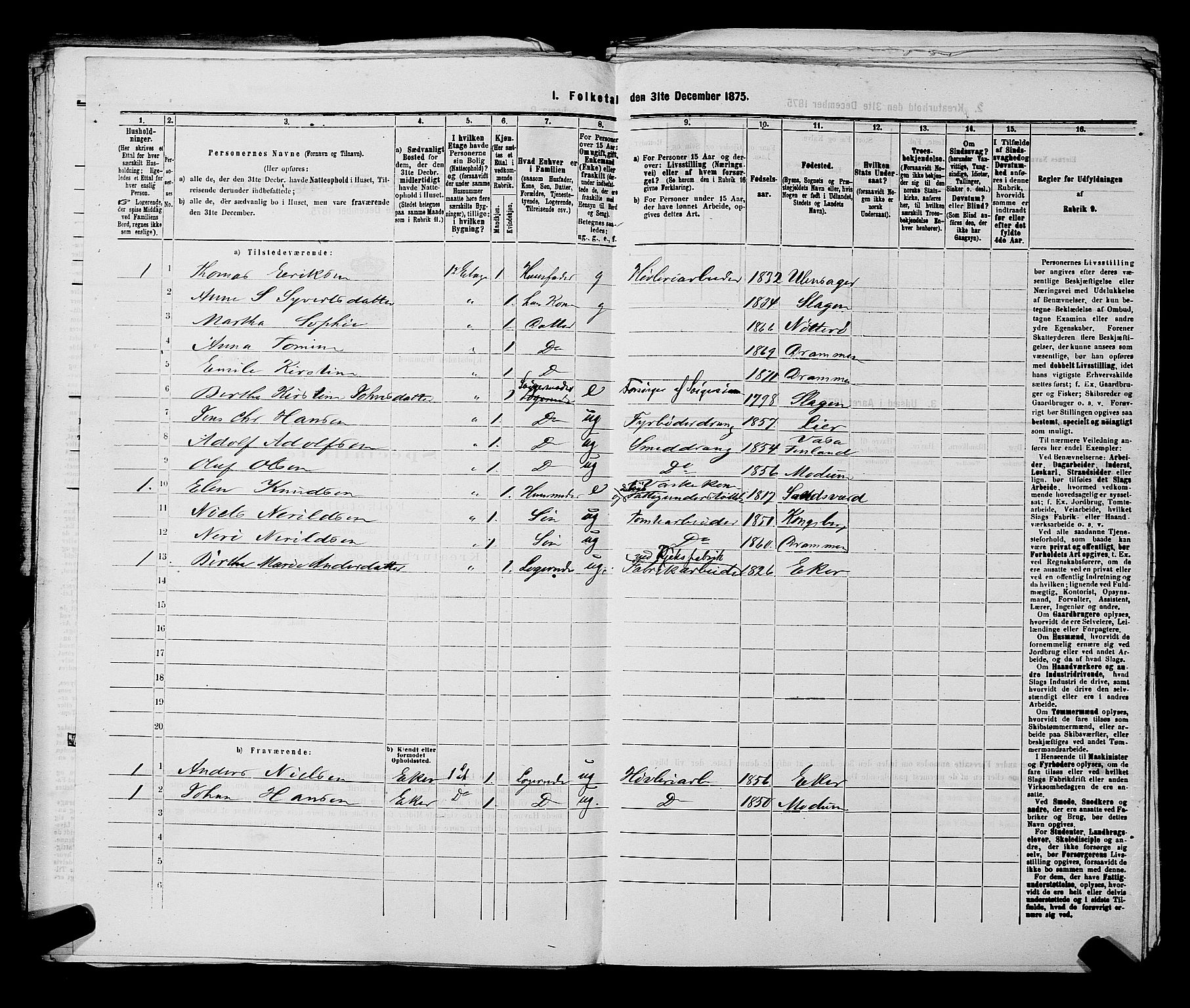 SAKO, 1875 census for 0602 Drammen, 1875, p. 2035