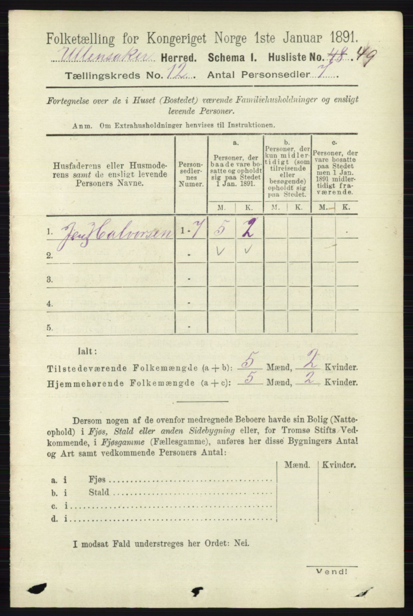 RA, 1891 census for 0235 Ullensaker, 1891, p. 5606